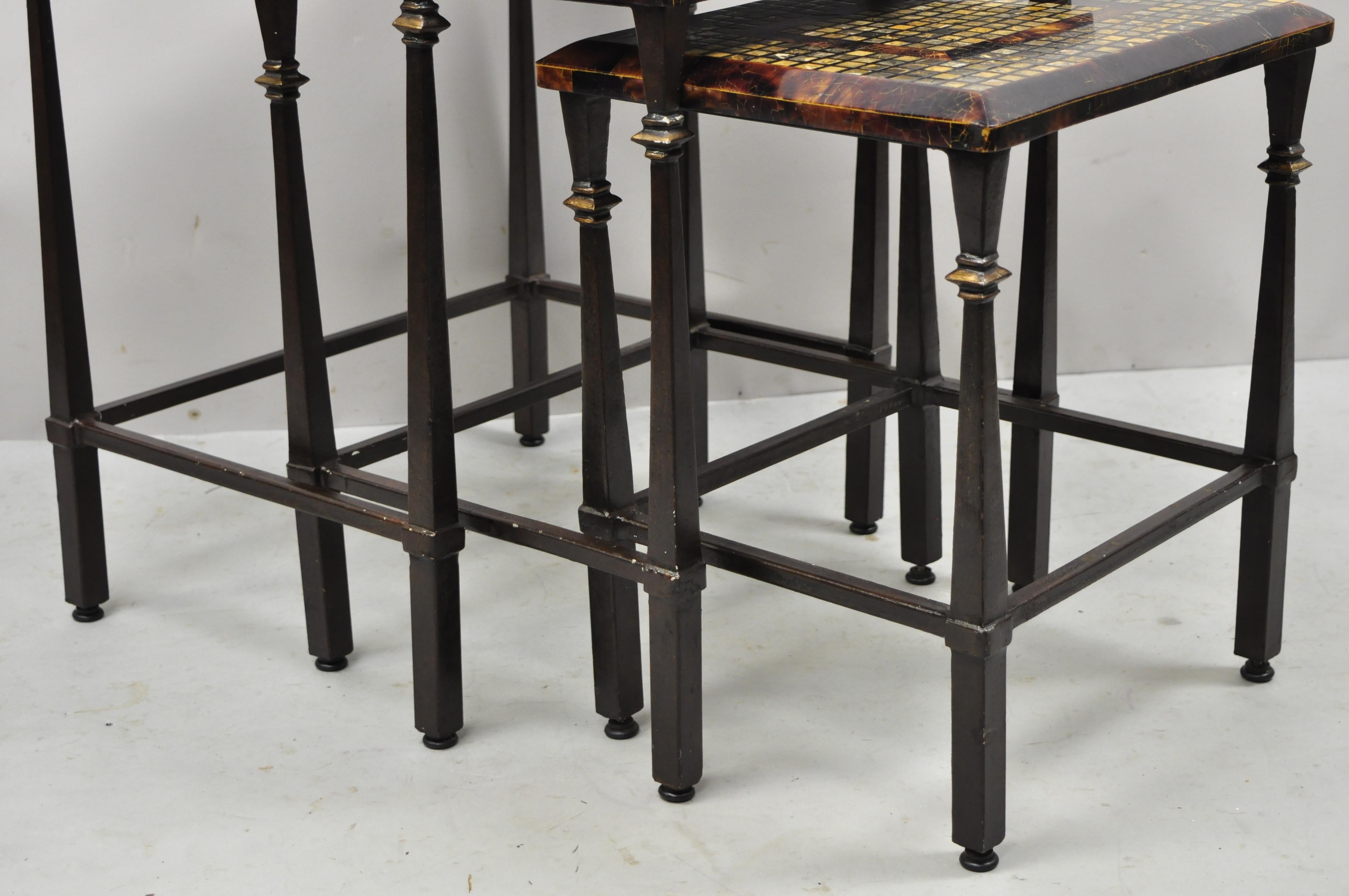 Contemporary Faux Tortoise Shell Mosaic Stone Inlay Mediterranean Hooker Nesting Side Tables 