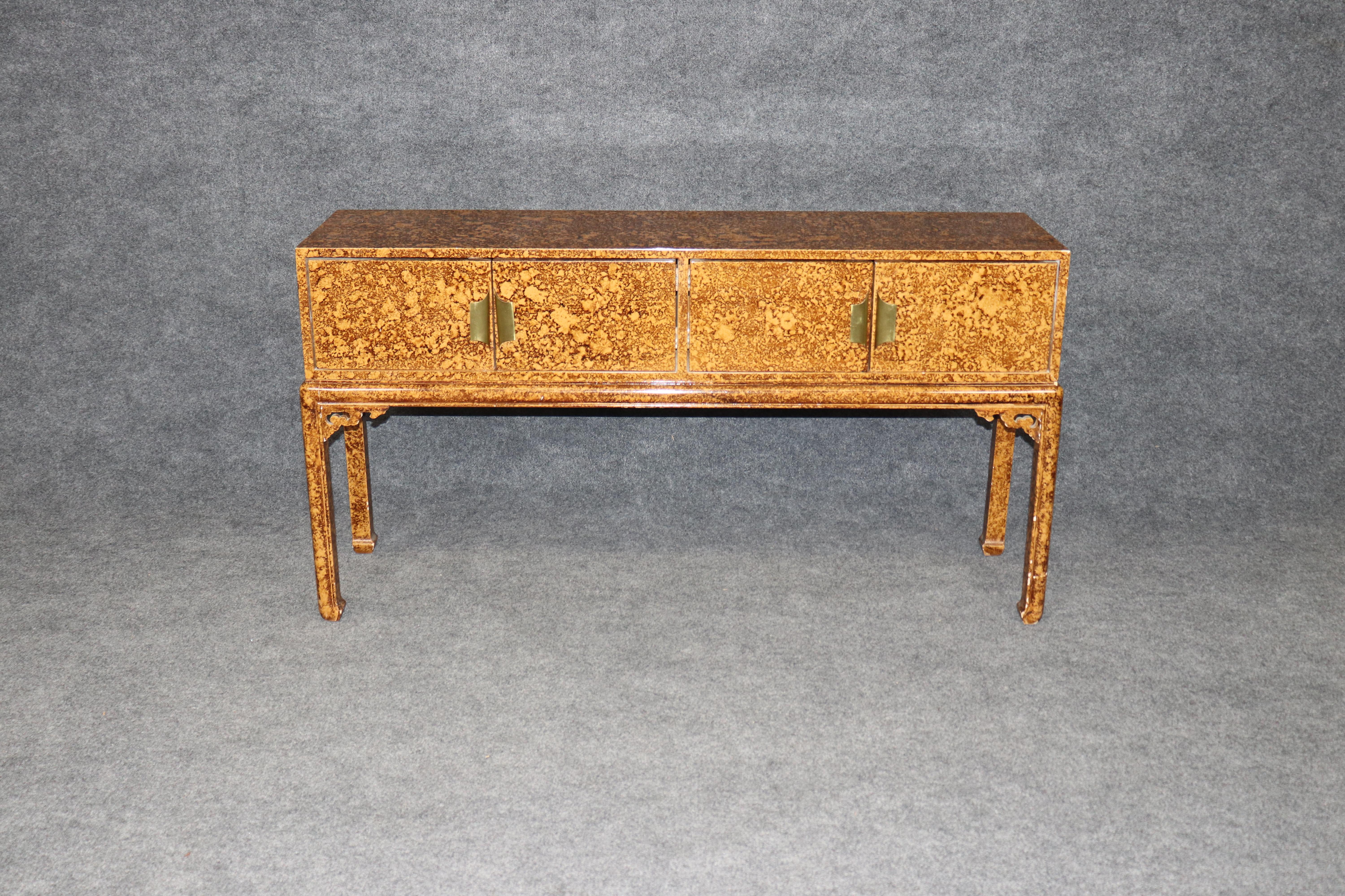 Hollywood Regency Faux Tortoise Shell Painted Sofa Console Table Manner of Maison Jansen For Sale