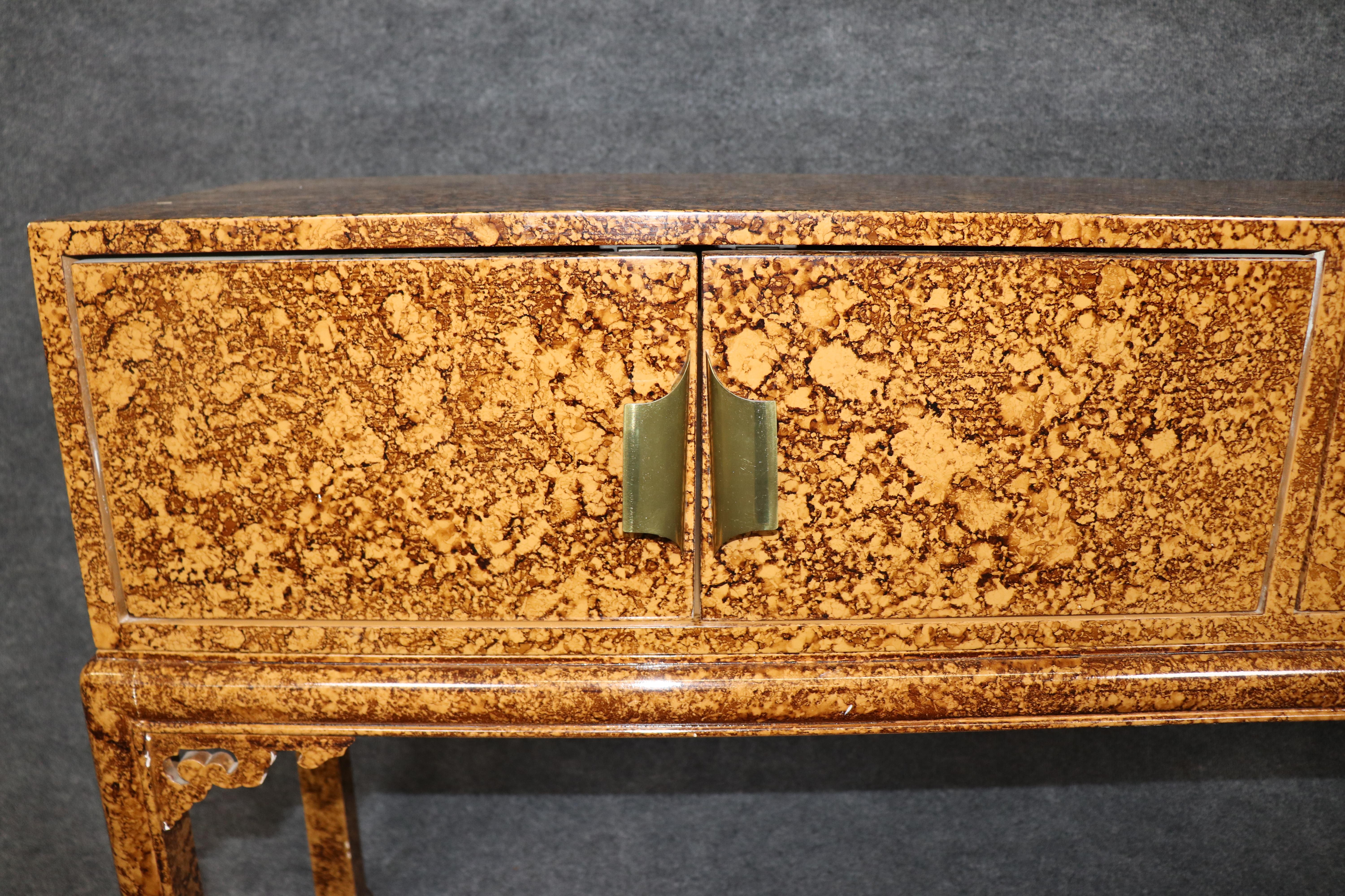 French Faux Tortoise Shell Painted Sofa Console Table Manner of Maison Jansen For Sale