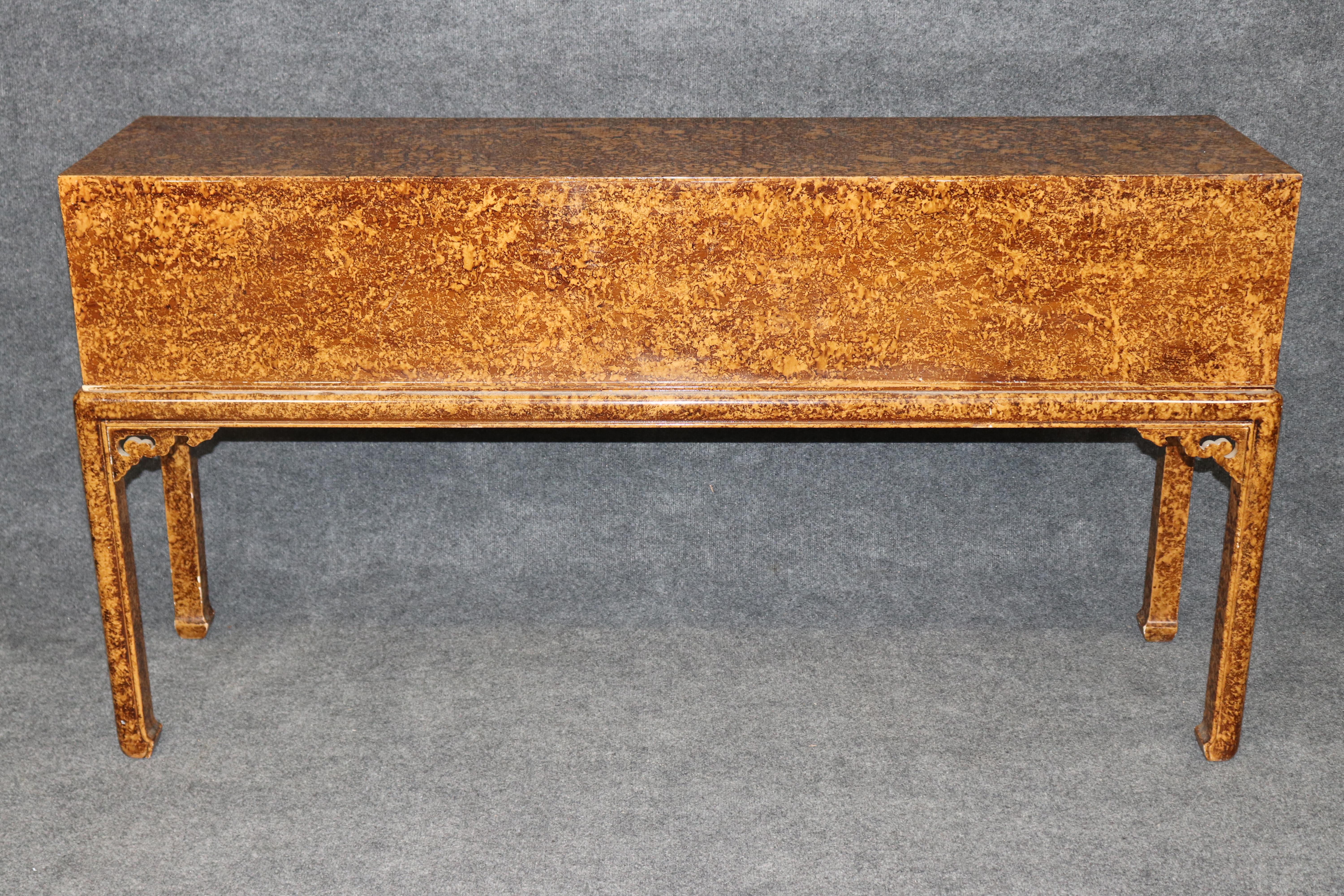 Late 20th Century Faux Tortoise Shell Painted Sofa Console Table Manner of Maison Jansen For Sale