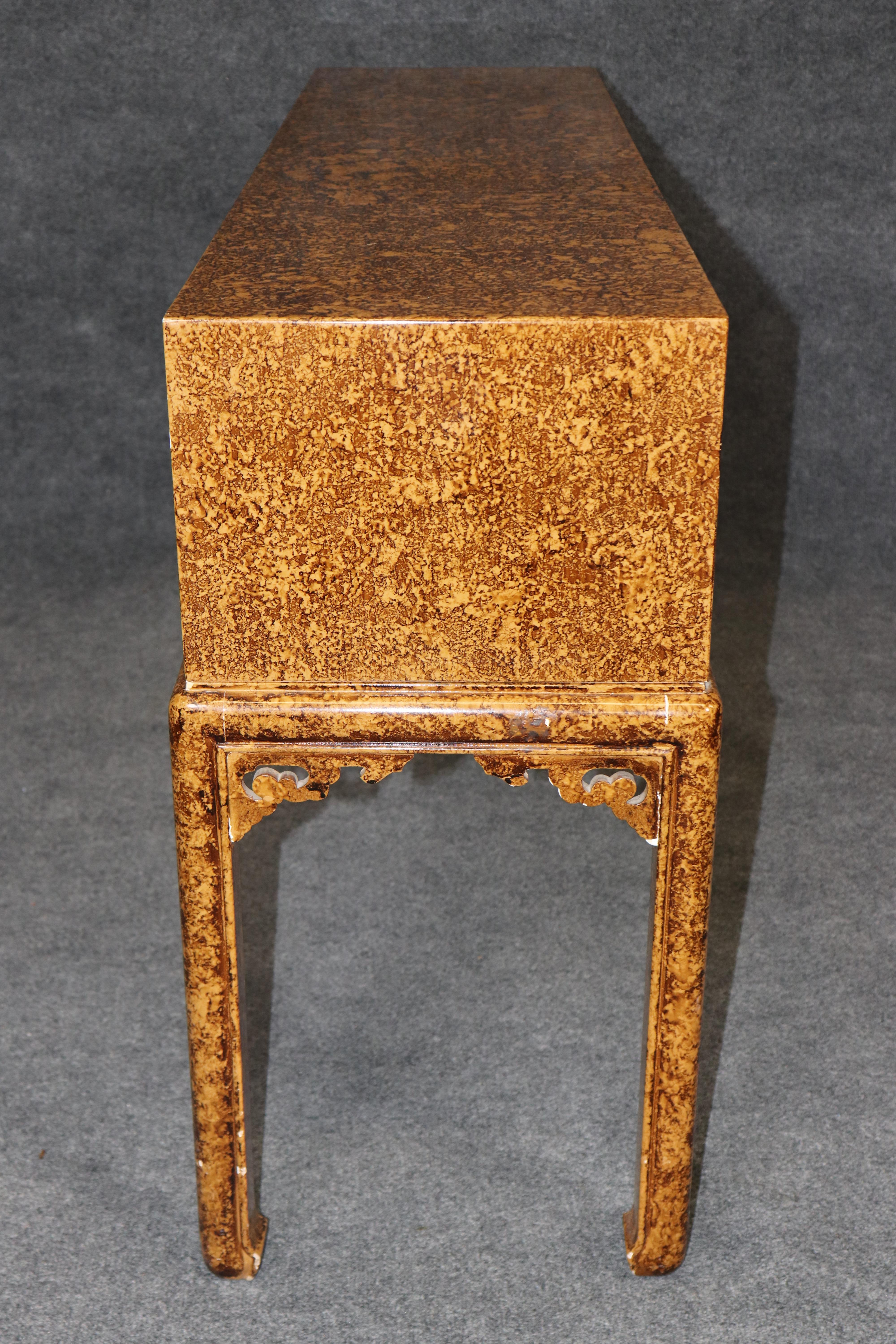 Brass Faux Tortoise Shell Painted Sofa Console Table Manner of Maison Jansen For Sale