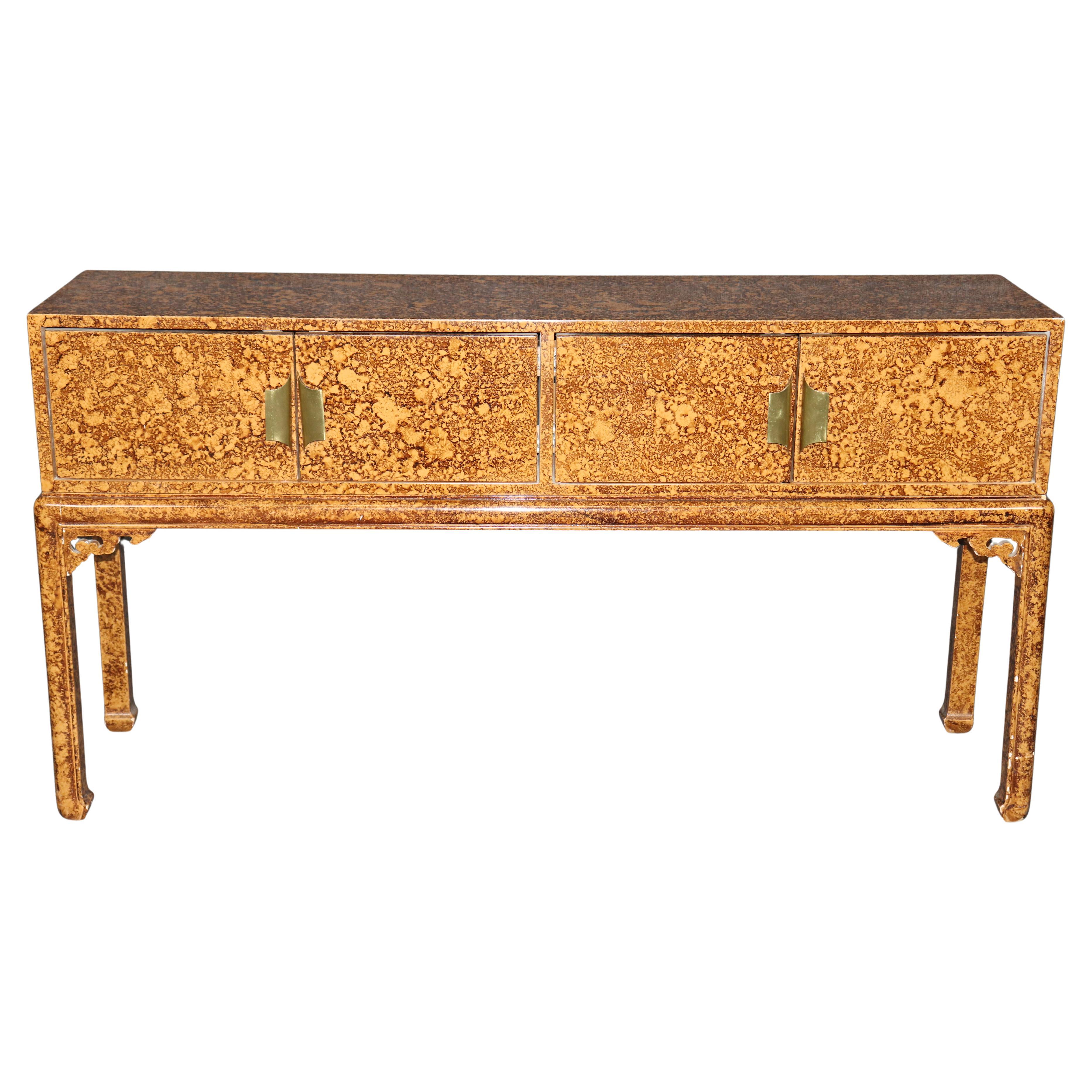 Faux Tortoise Shell Painted Sofa Console Table Manner of Maison Jansen For Sale
