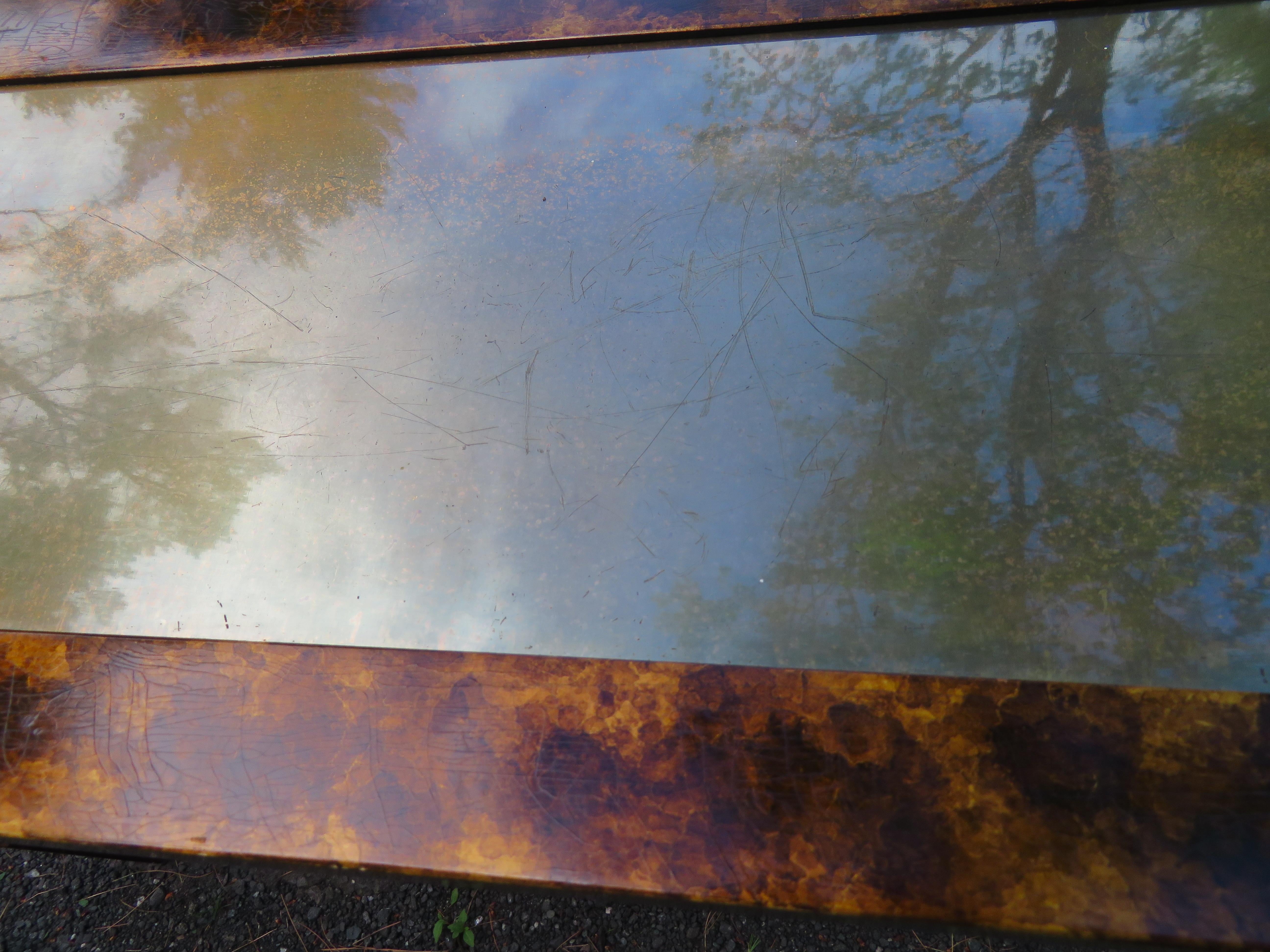 Faux Tortoise Shell Patinated Brass Top Parsons Style Console Sofa Table For Sale 2