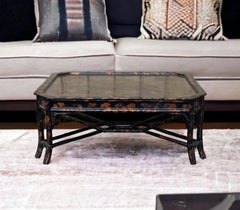 Faux Tortoise Tray Table Form Rattan / Bamboo Coffee Table Att. Maitland-Smith