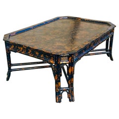 Faux Tortoise Tray Table Form Rattan / Bamboo Coffee Table Att. Maitland-Smith
