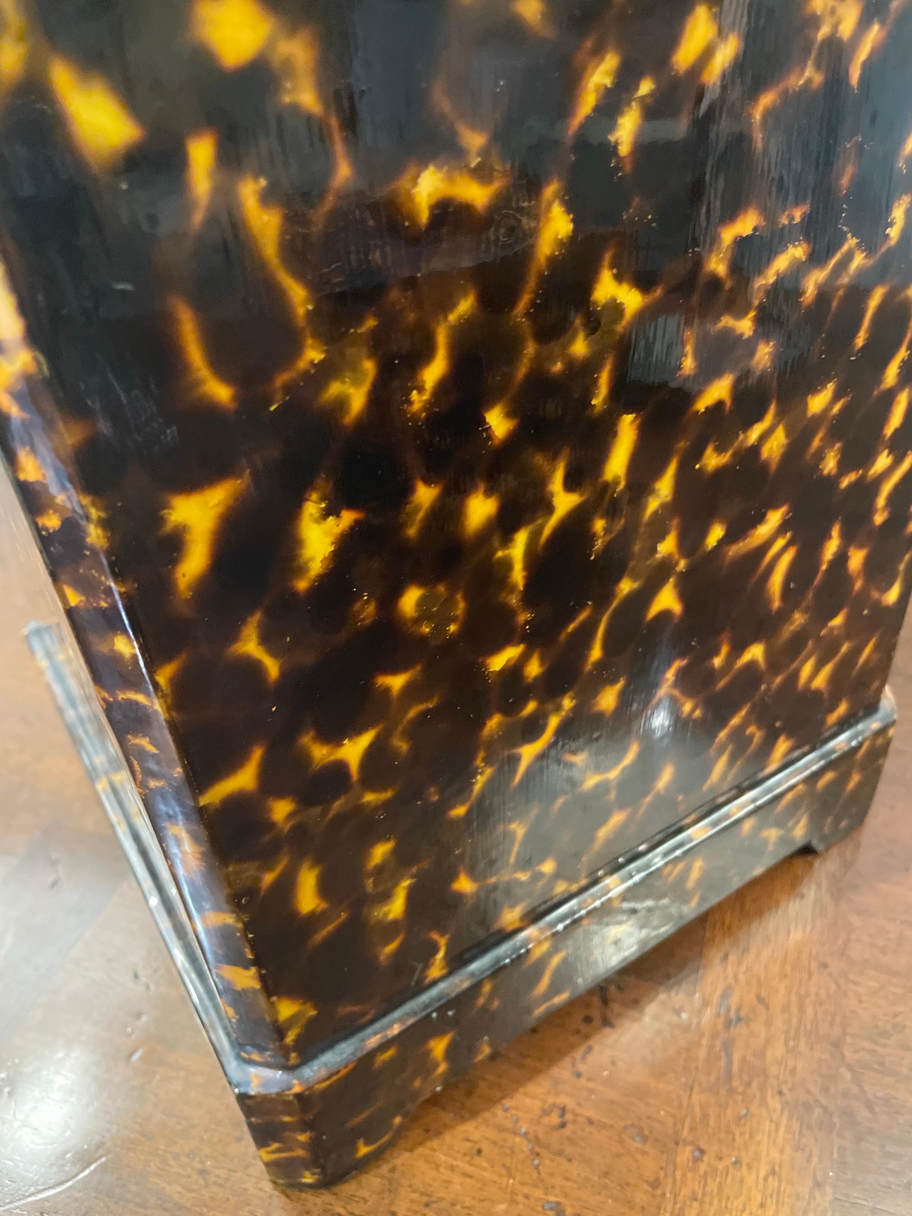 20th Century Faux Tortoise Waste Basket & Tissue Box For Sale