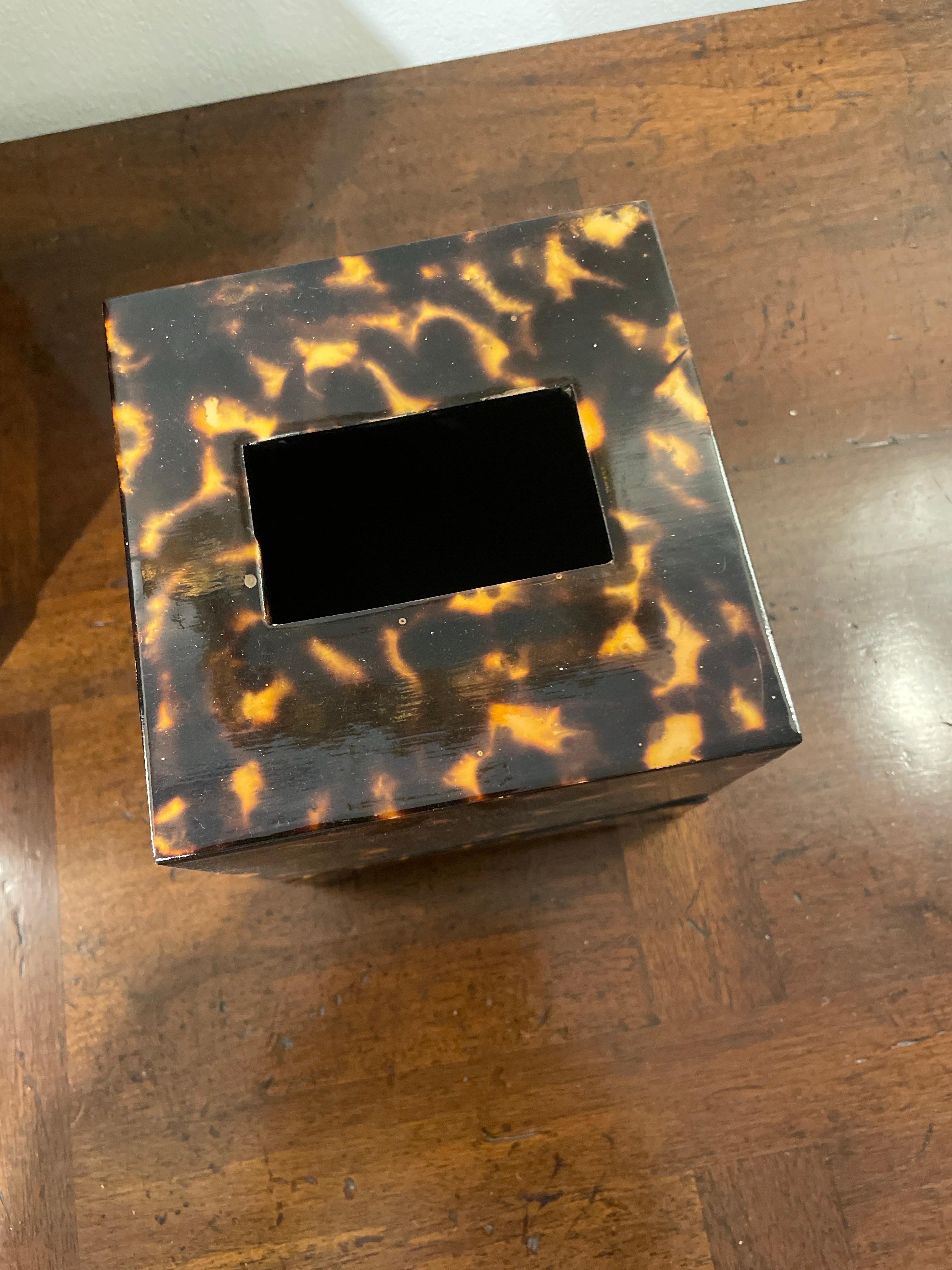 Faux Tortoise Waste Basket & Tissue Box For Sale 1