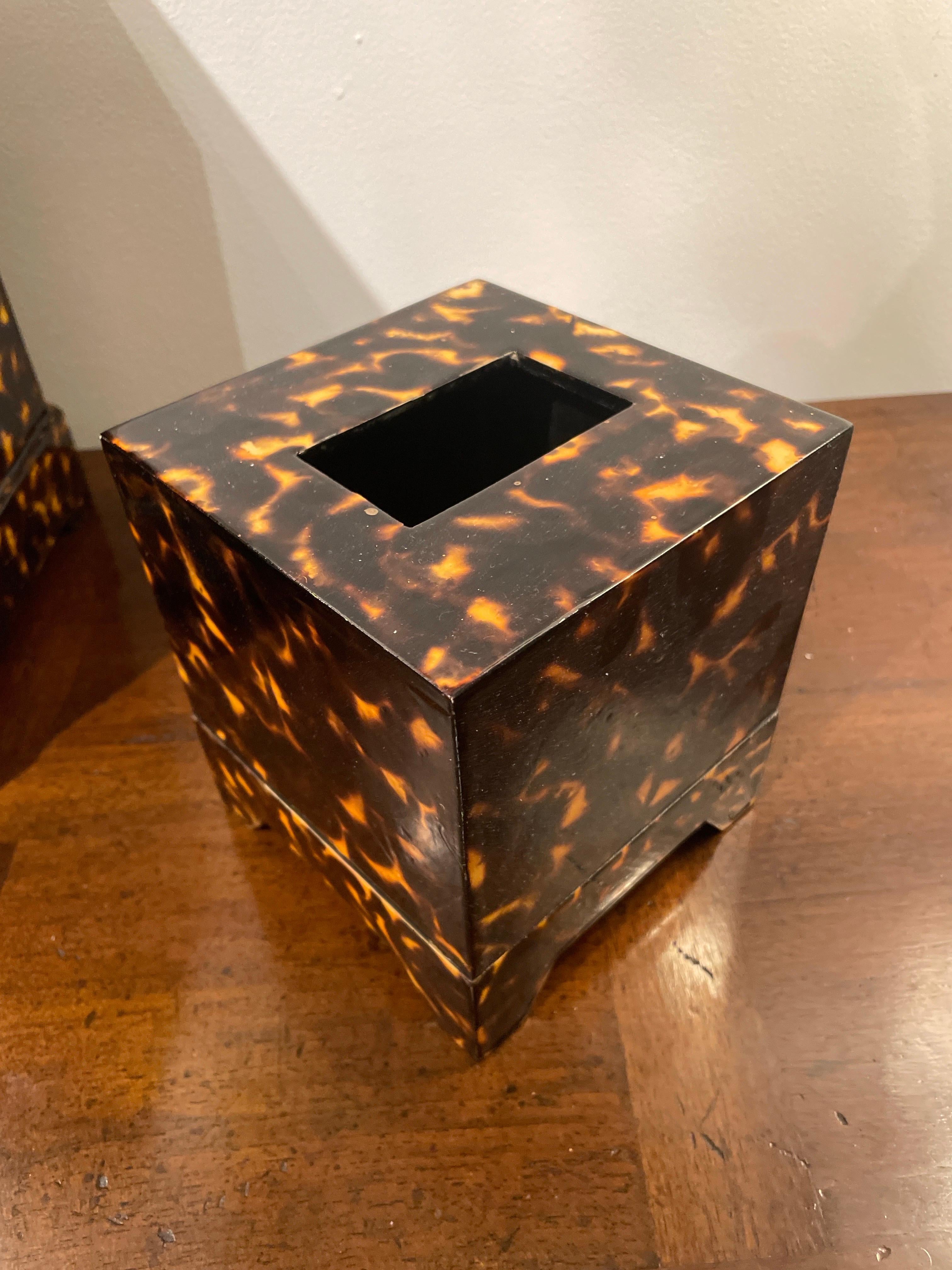 Faux Tortoise Waste Basket & Tissue Box For Sale 2