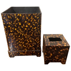 Faux Tortoise Waste Basket & Tissue Box