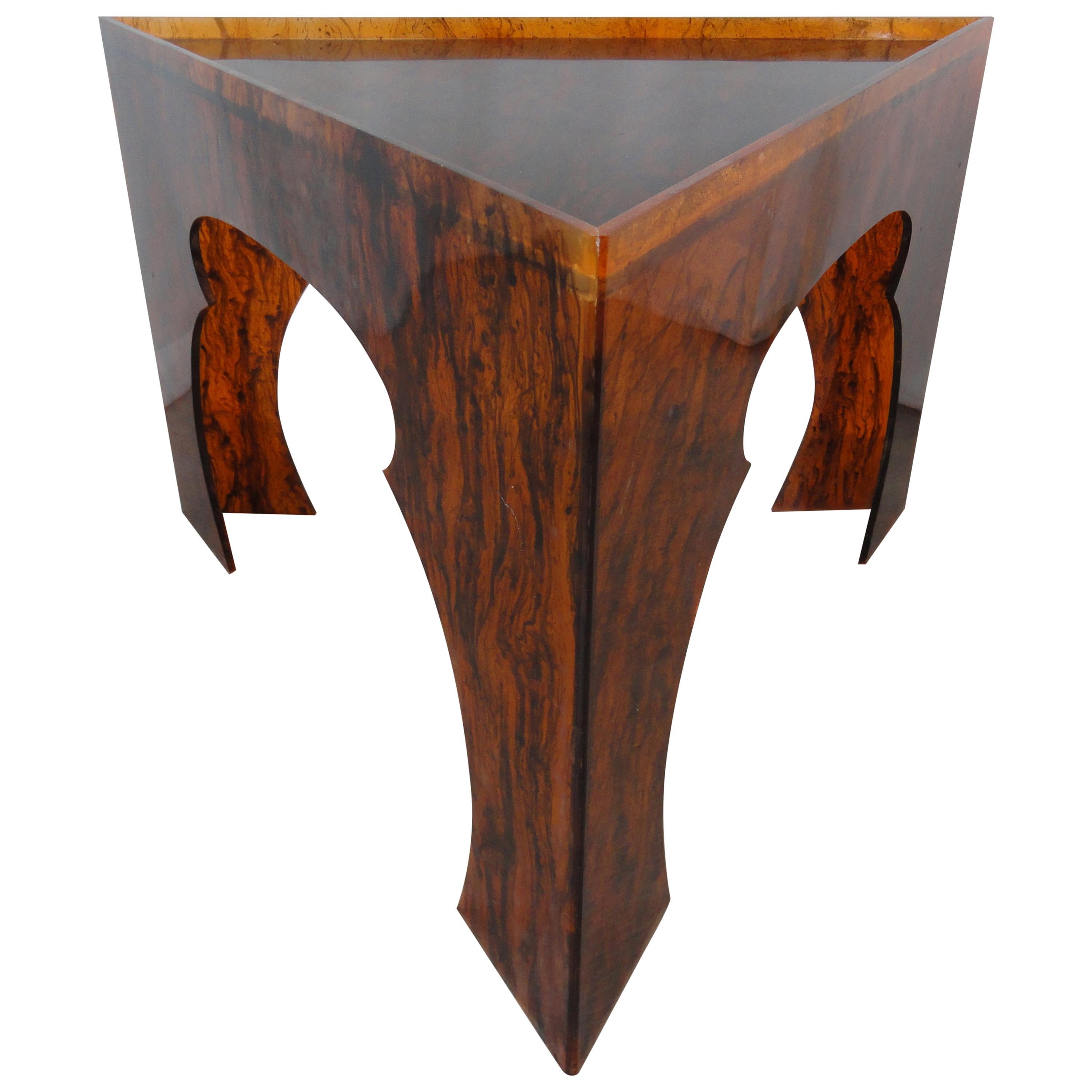 Faux Tortoiseshell Acrylic Triangle Table, Medium For Sale