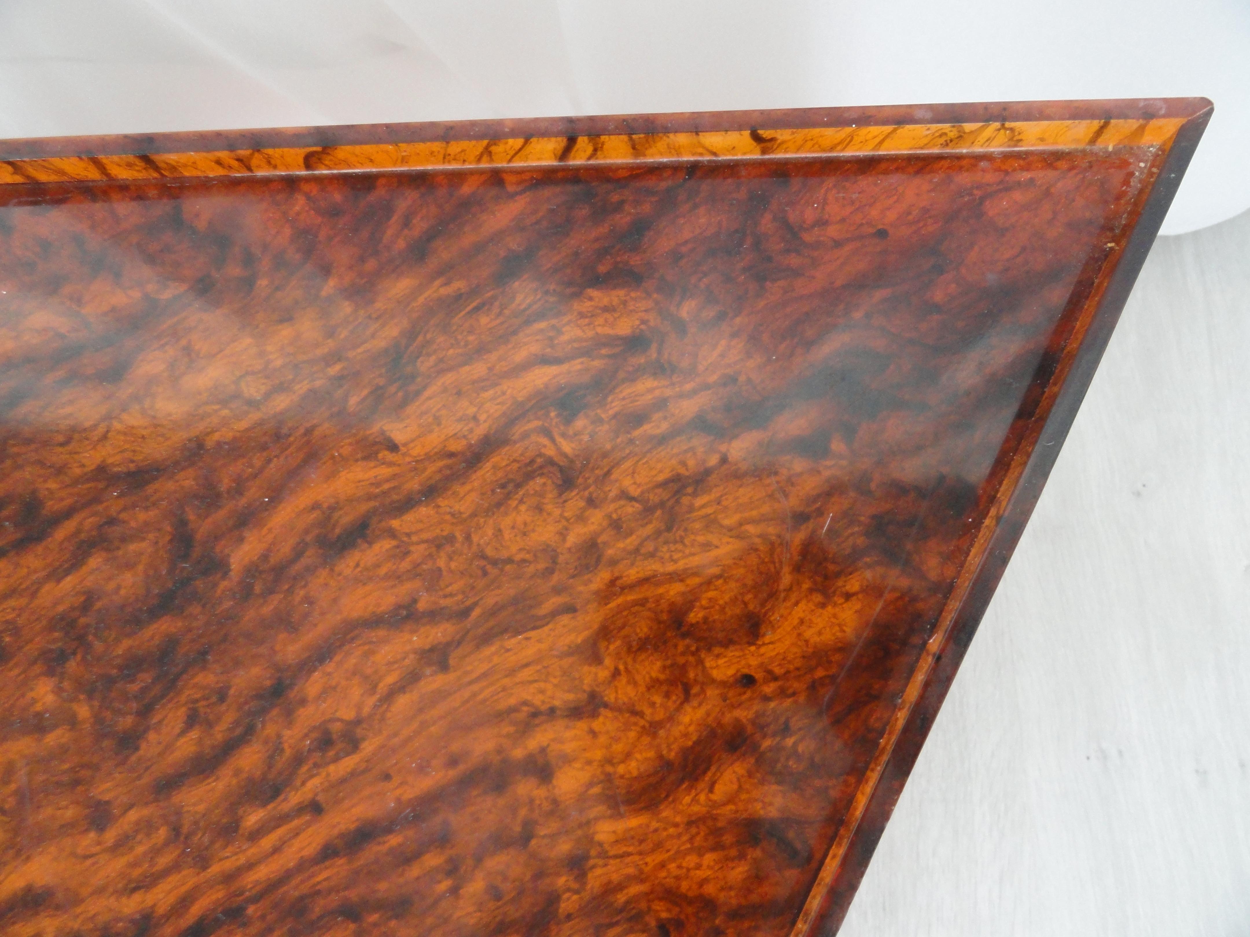 American Faux Tortoiseshell Acrylic Triangle Table, Short For Sale