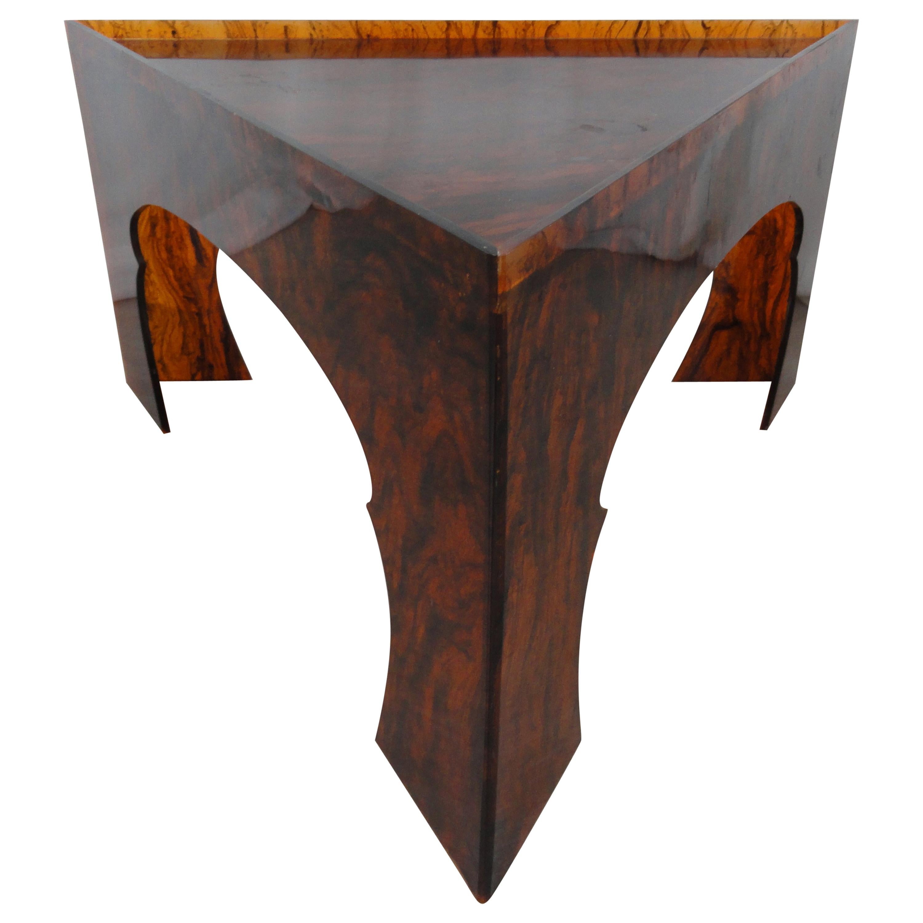 Faux Tortoiseshell Acrylic Triangle Table, Short For Sale