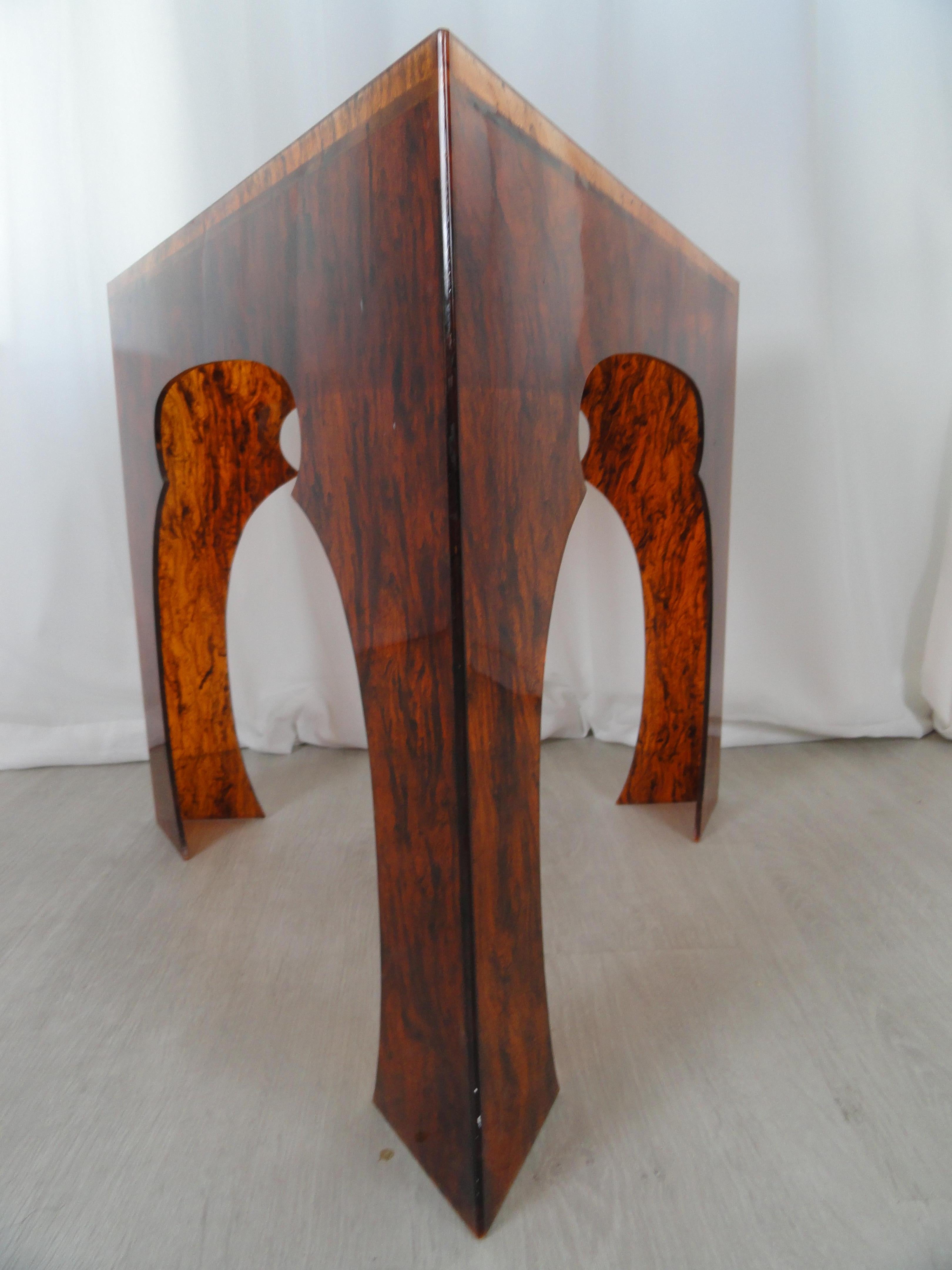 Faux Tortoiseshell Acrylic Triangle Table, Tall For Sale 1