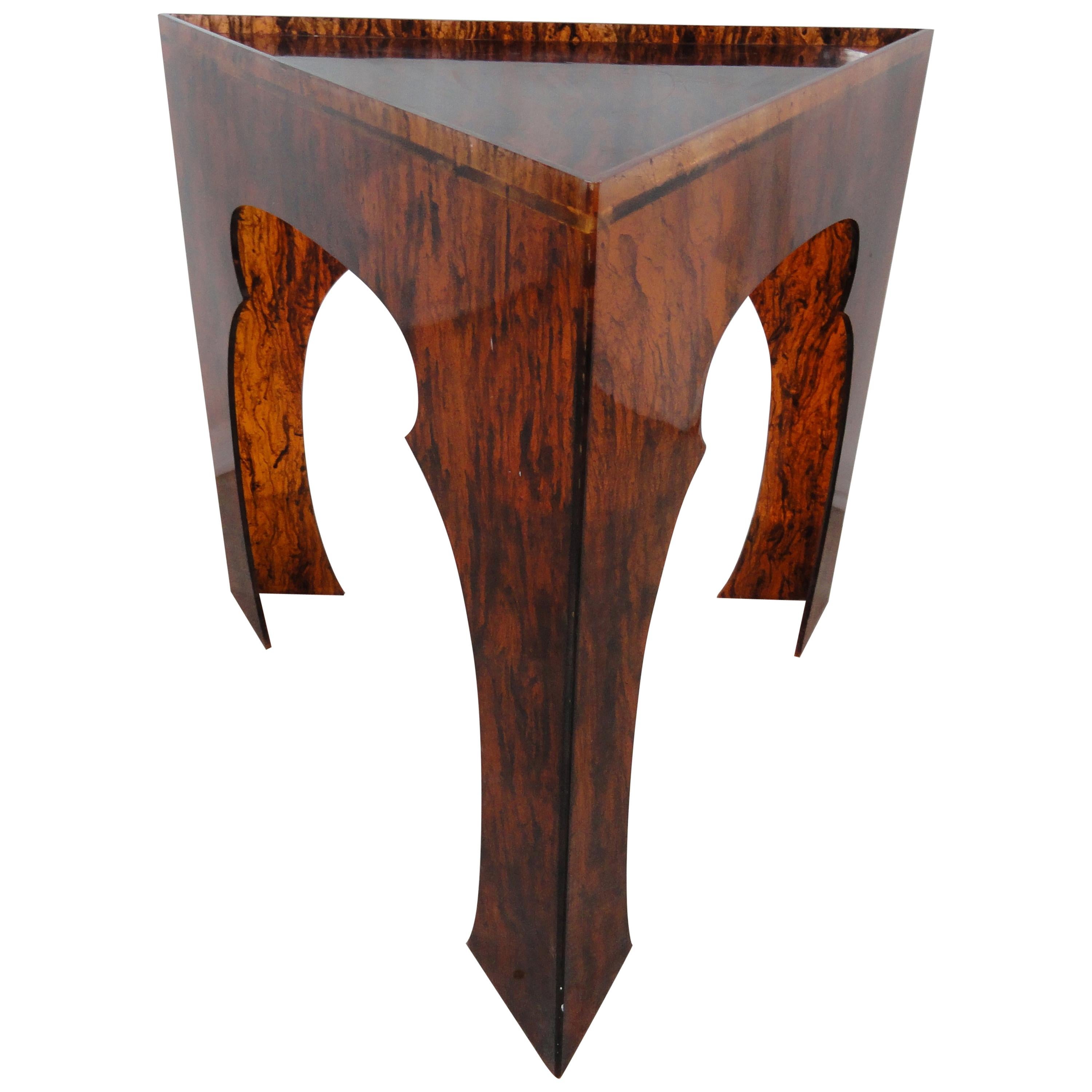 Faux Tortoiseshell Acrylic Triangle Table, Tall For Sale