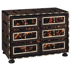 Faux Tortoiseshell Cabinet with Bone and Wood Geometric Shapes Inlays, 6 Drawers