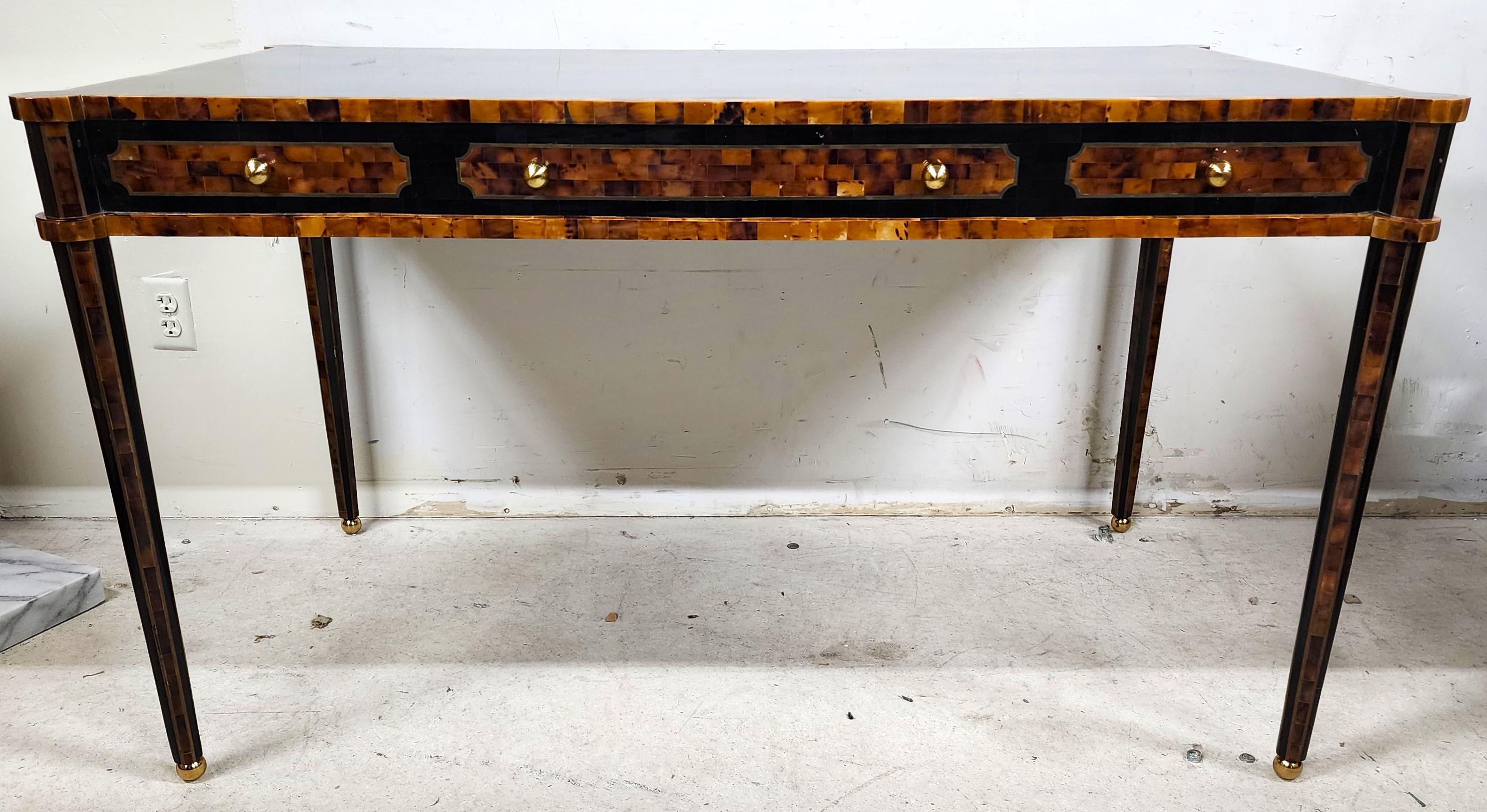 Faux Tortoiseshell Partners Desk by Maitland-Smith  In Good Condition For Sale In Lake Worth, FL