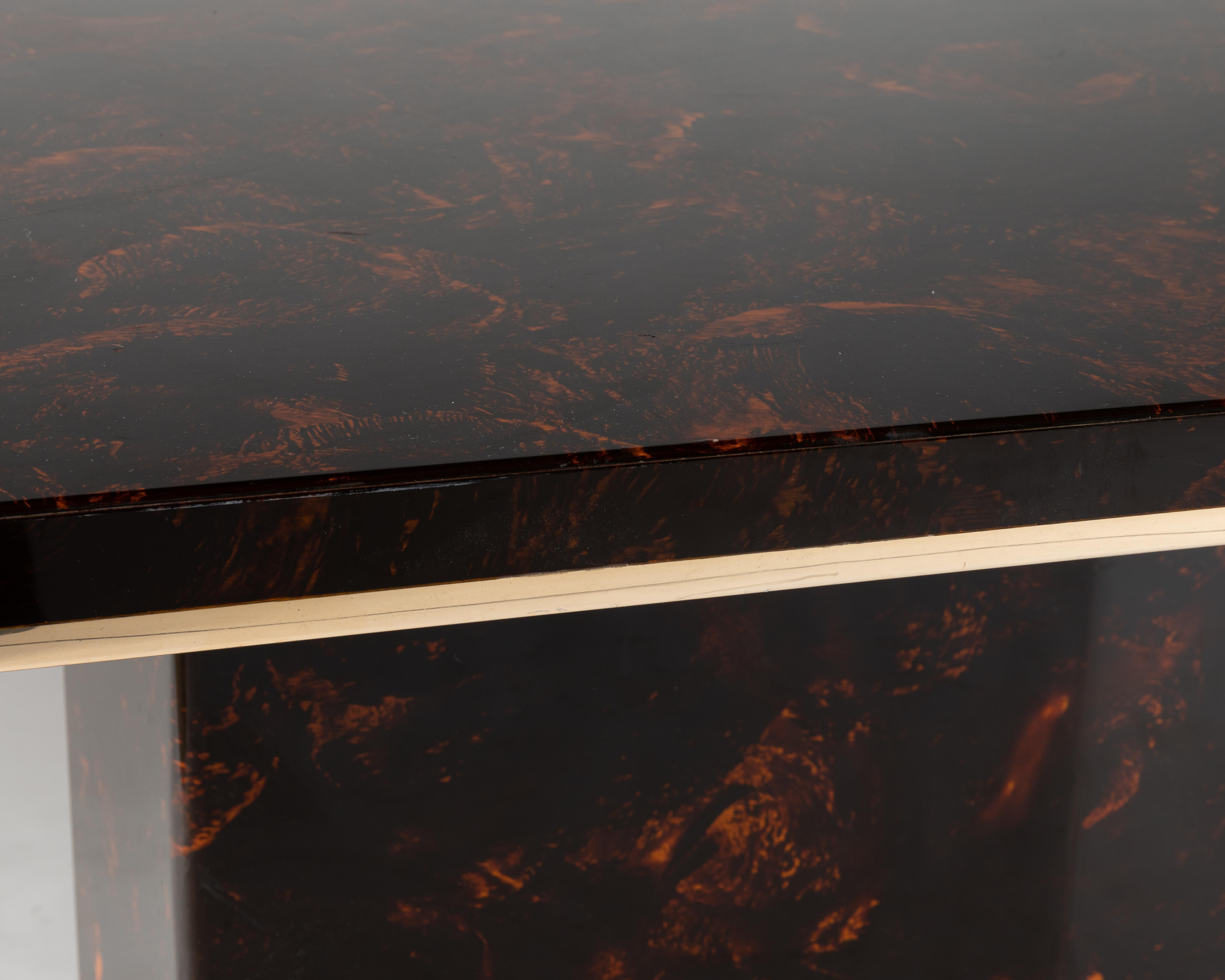 Chrome Faux Tortoiseshell Dining Table For Sale