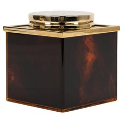 Faux Tortoiseshell Lucite and Brass Ice Bucket Christian Dior Style, Italy 1970s