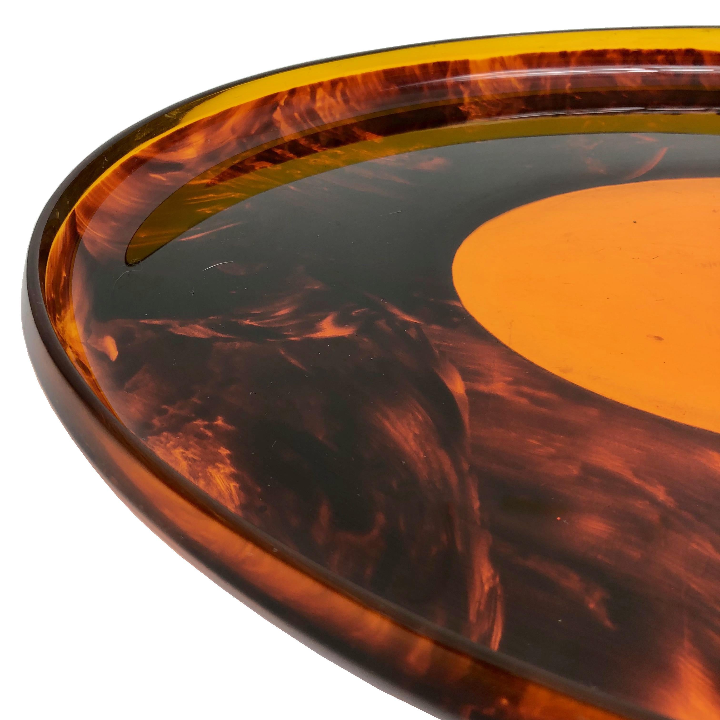 Late 20th Century Faux Tortoiseshell Serving Oval Tray Centerpiece in Lucite, 1970s, Italy For Sale
