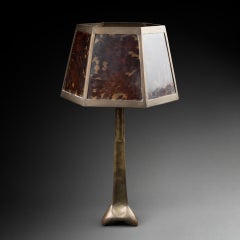 Faux tortoiseshell shade and bronze foot table lamp C.1970