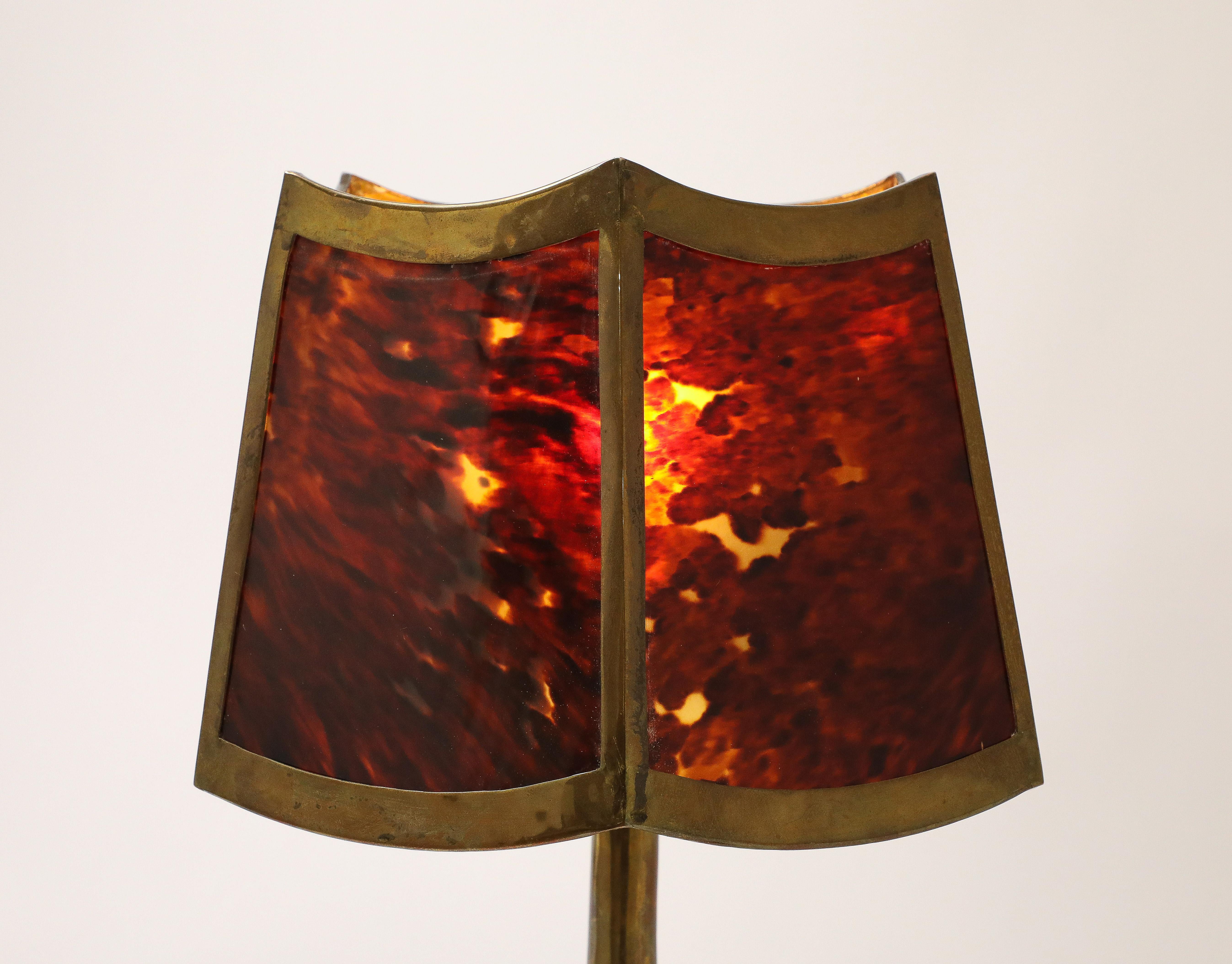 Faux Tortoiseshell Shaded Bronze Lamp, France 1950's For Sale 4