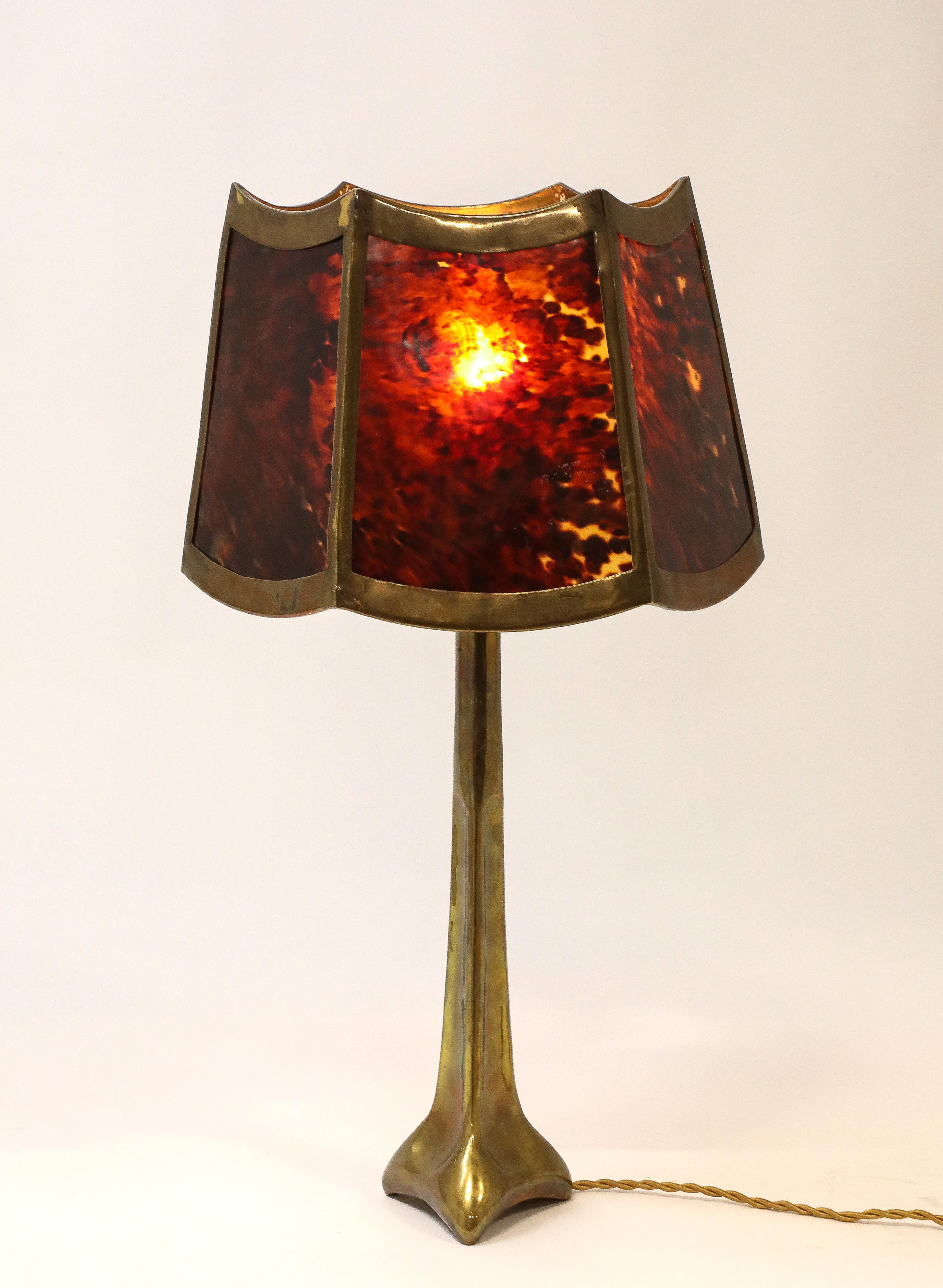 Faux Tortoiseshell Shaded Bronze Lamp, France 1950's For Sale 6