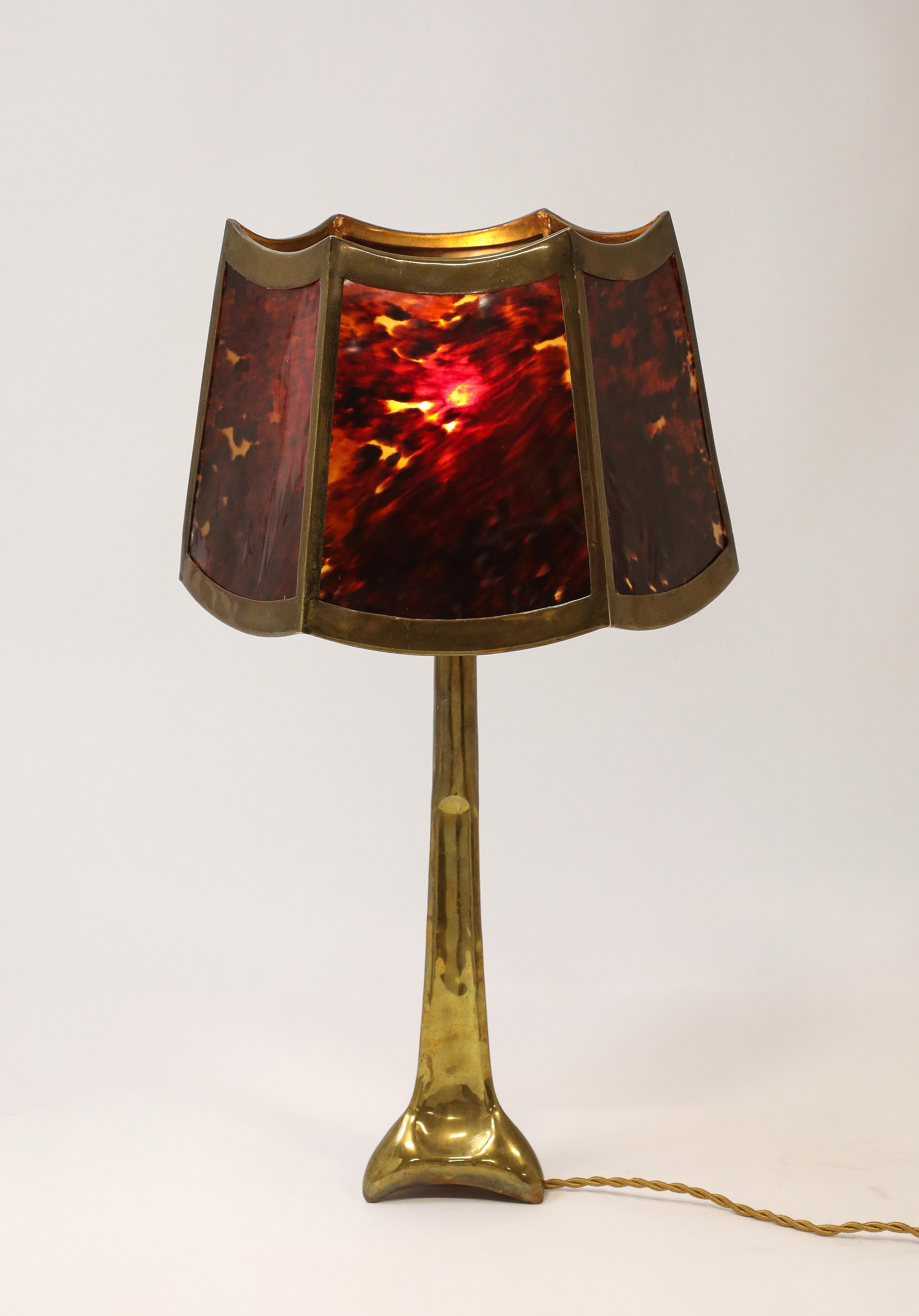 Faux Tortoiseshell Shaded Bronze Lamp, France 1950's For Sale 7