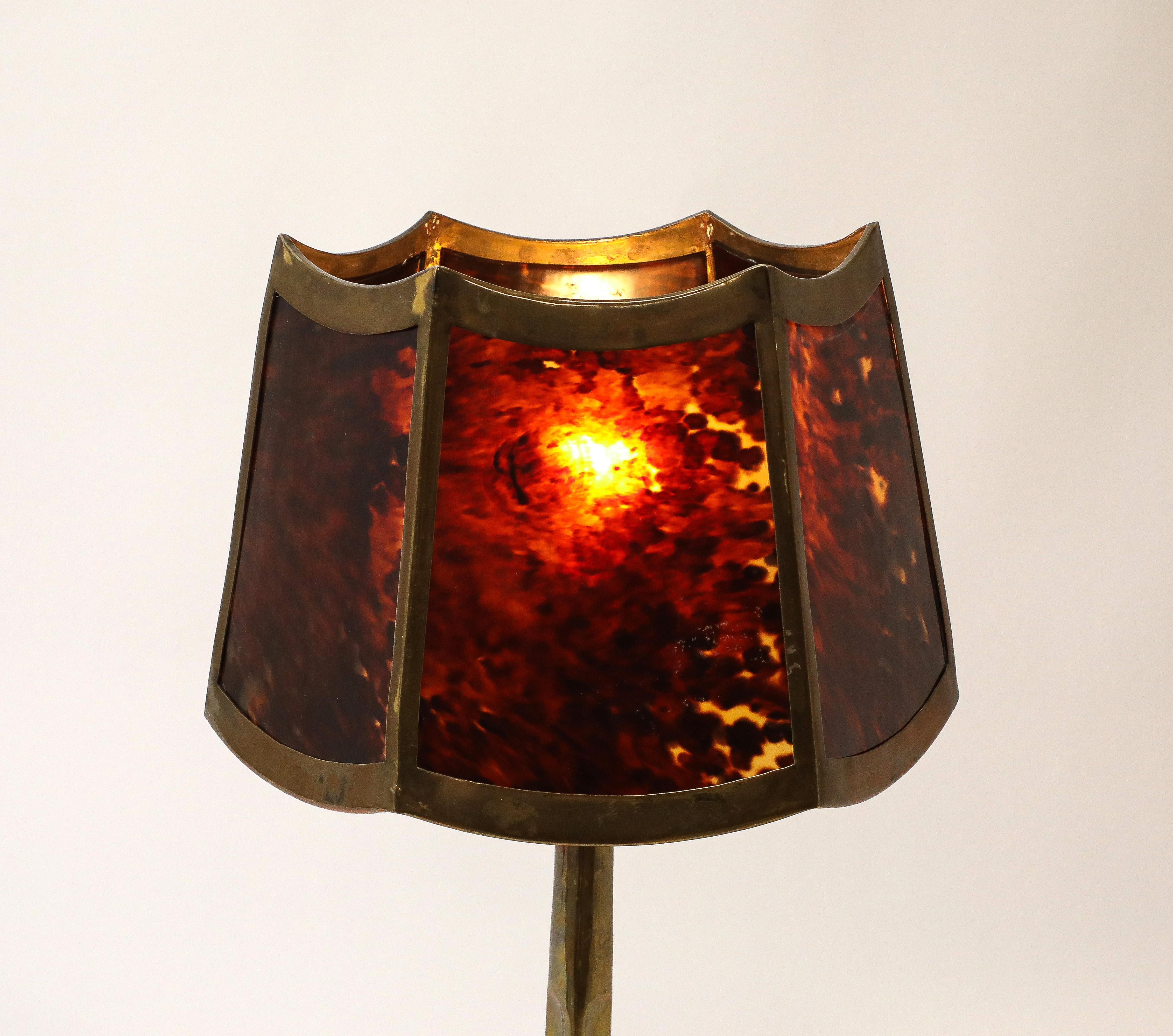 Faux Tortoiseshell Shaded Bronze Lamp, France 1950's For Sale 1