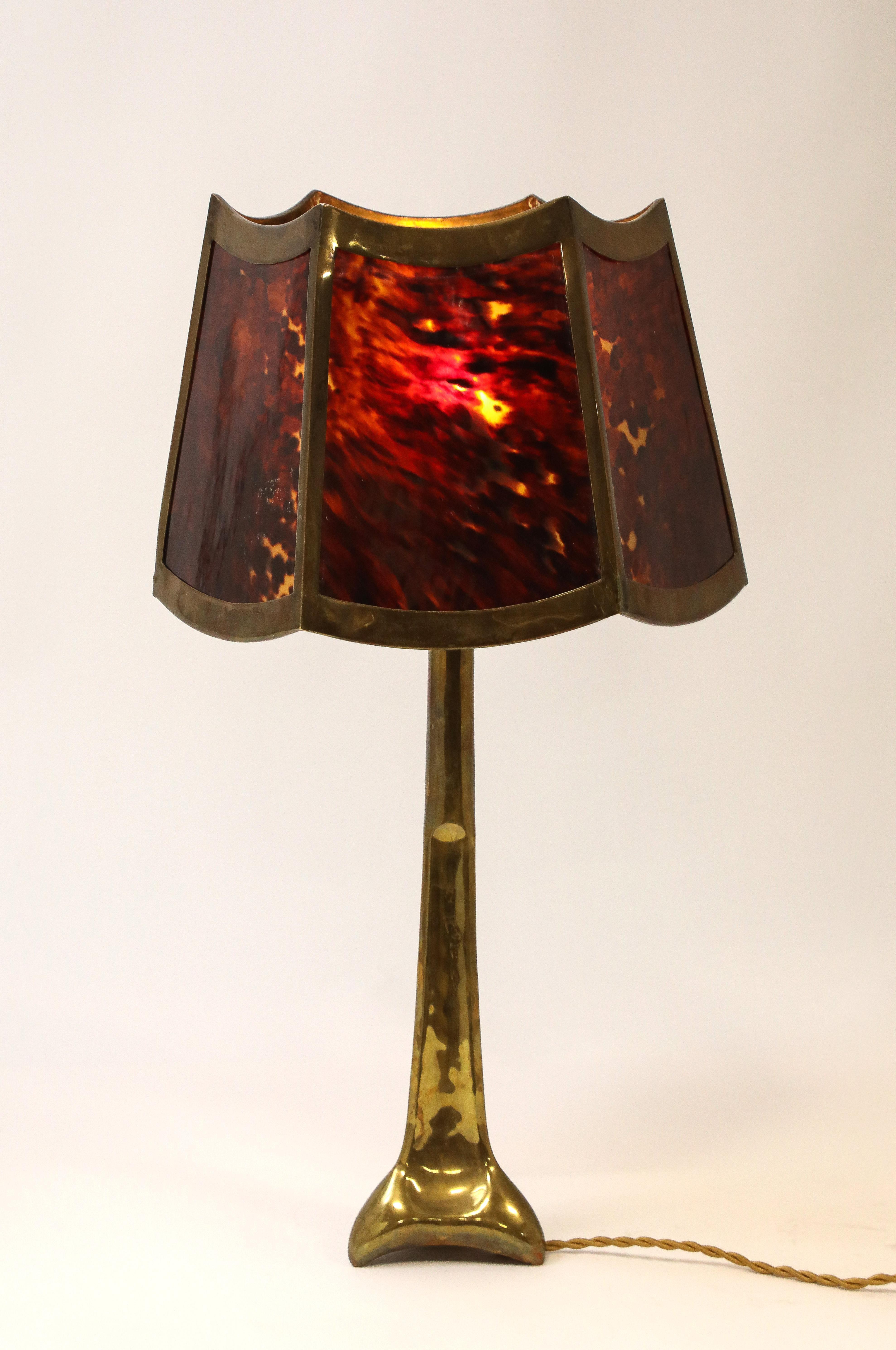 Faux Tortoiseshell Shaded Bronze Lamp, France 1950's For Sale 2