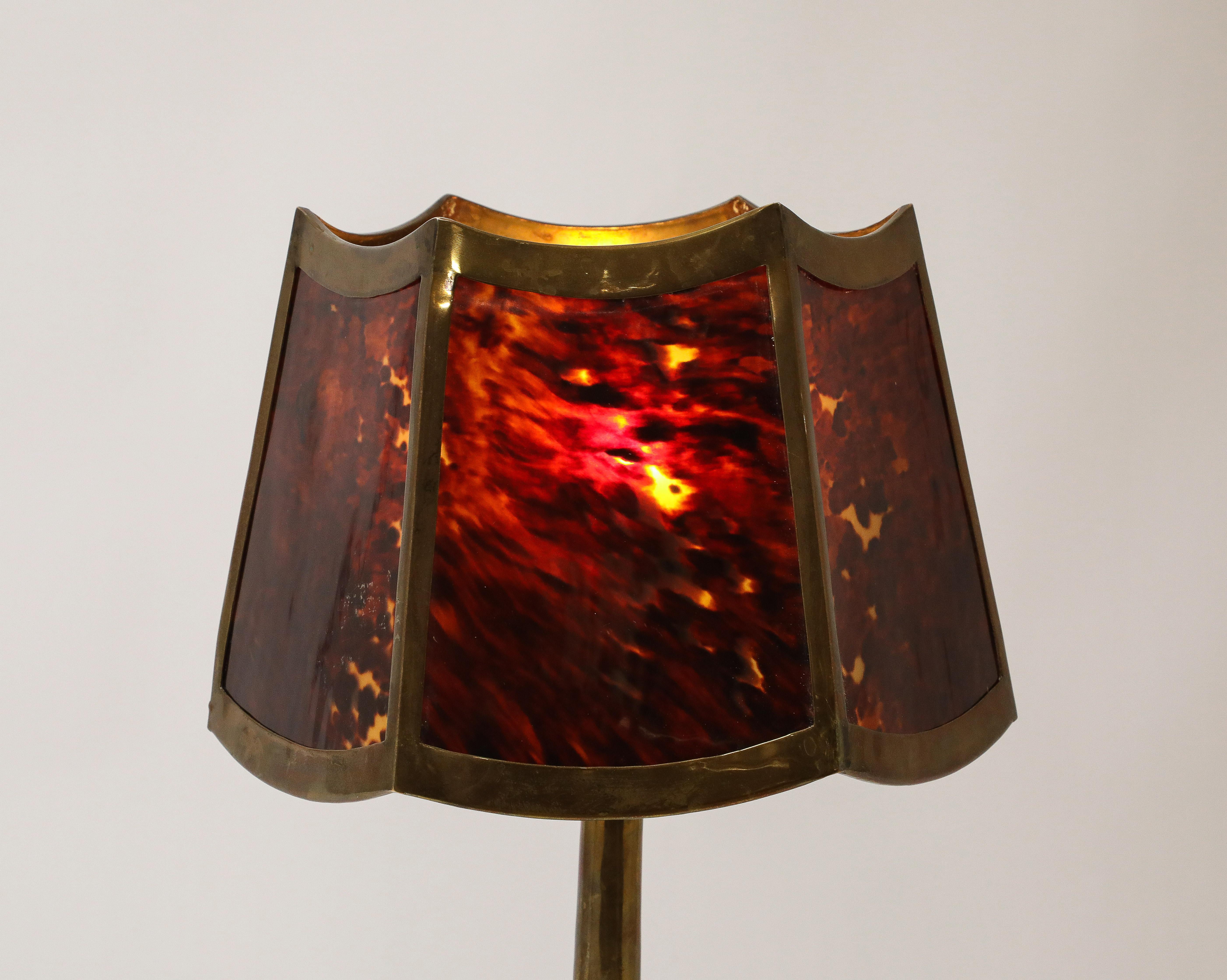 Faux Tortoiseshell Shaded Bronze Lamp, France 1950's For Sale 3