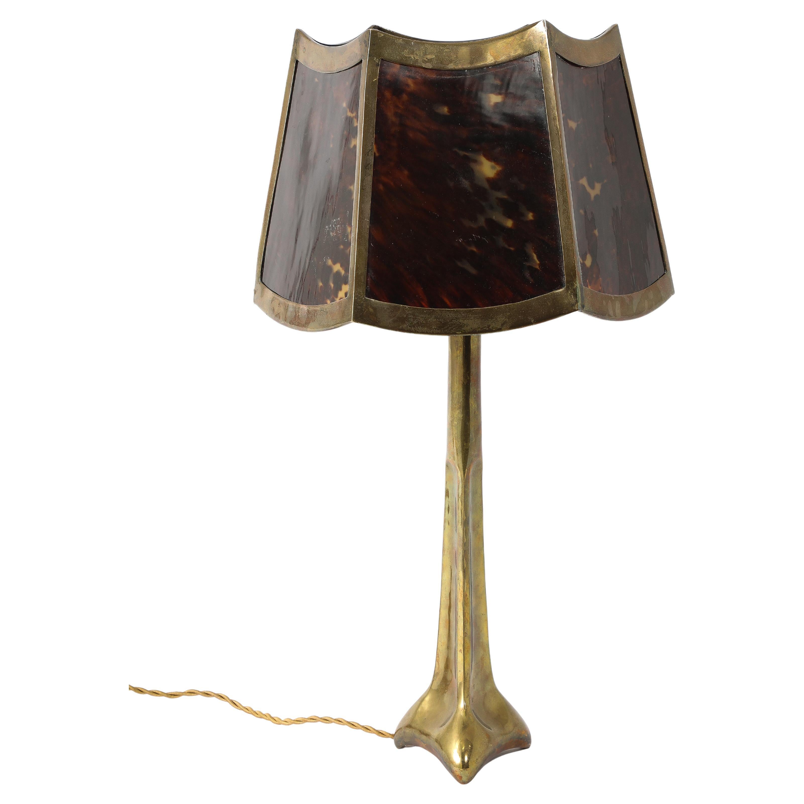 Faux Tortoiseshell Shaded Bronze Lamp, France 1950's For Sale