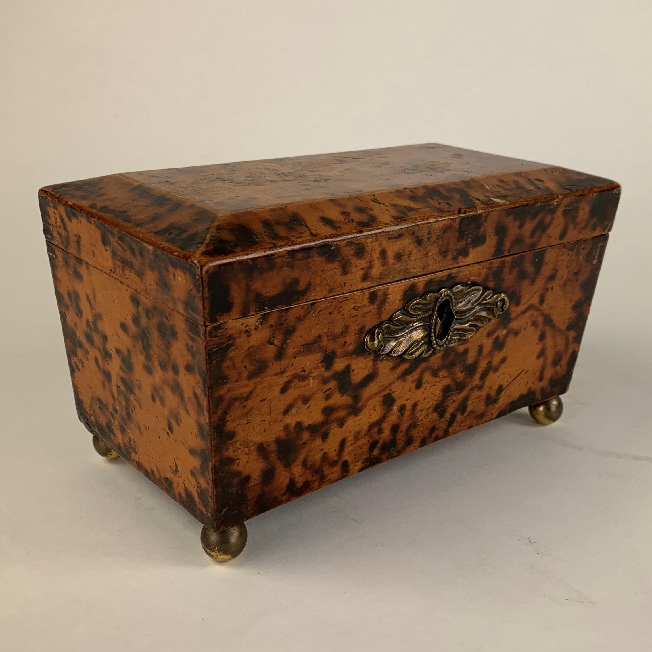 English Faux Tortoiseshell Two Compartment Tea Caddy For Sale