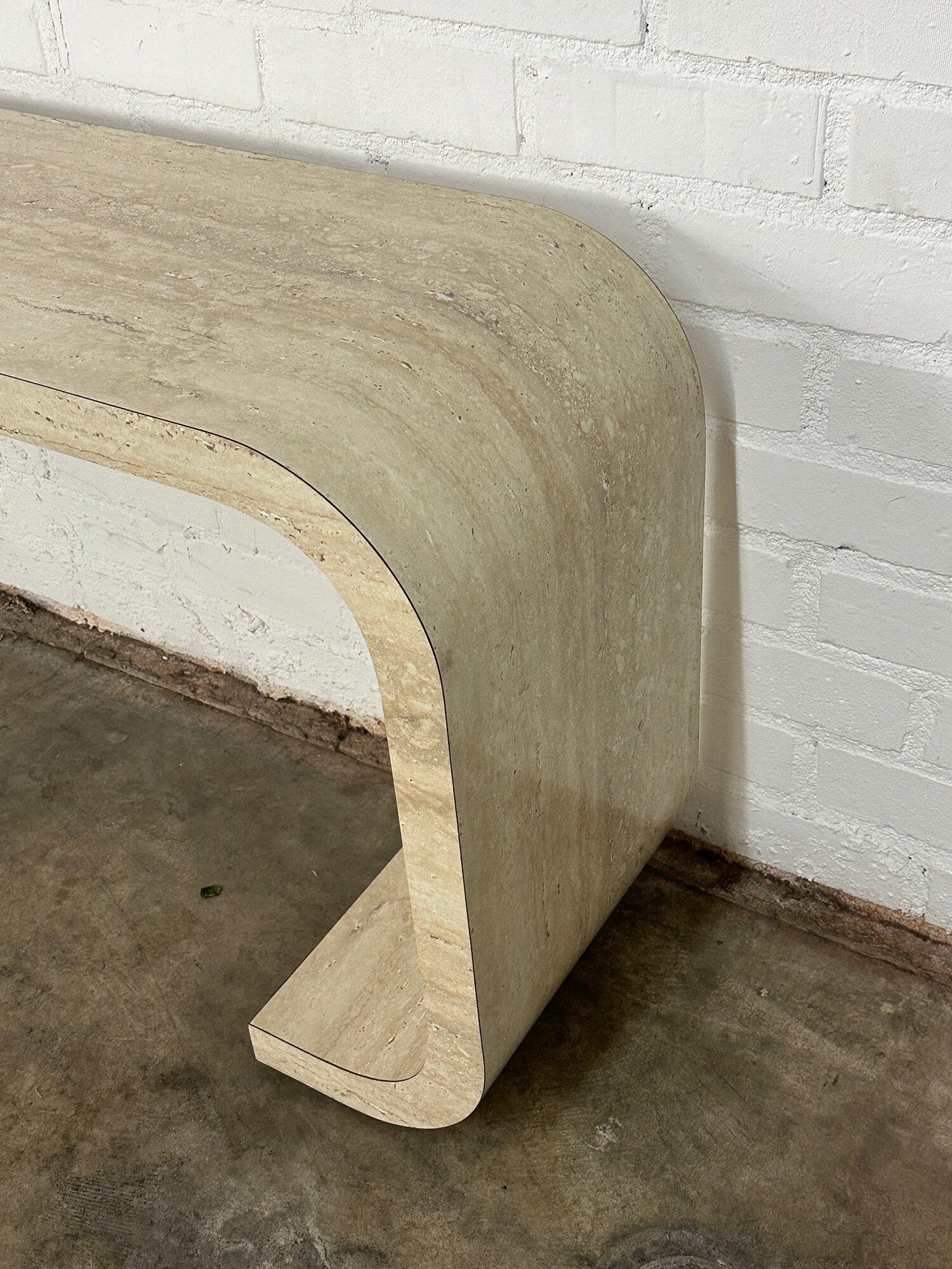 Faux Travertine scroll console table For Sale 2