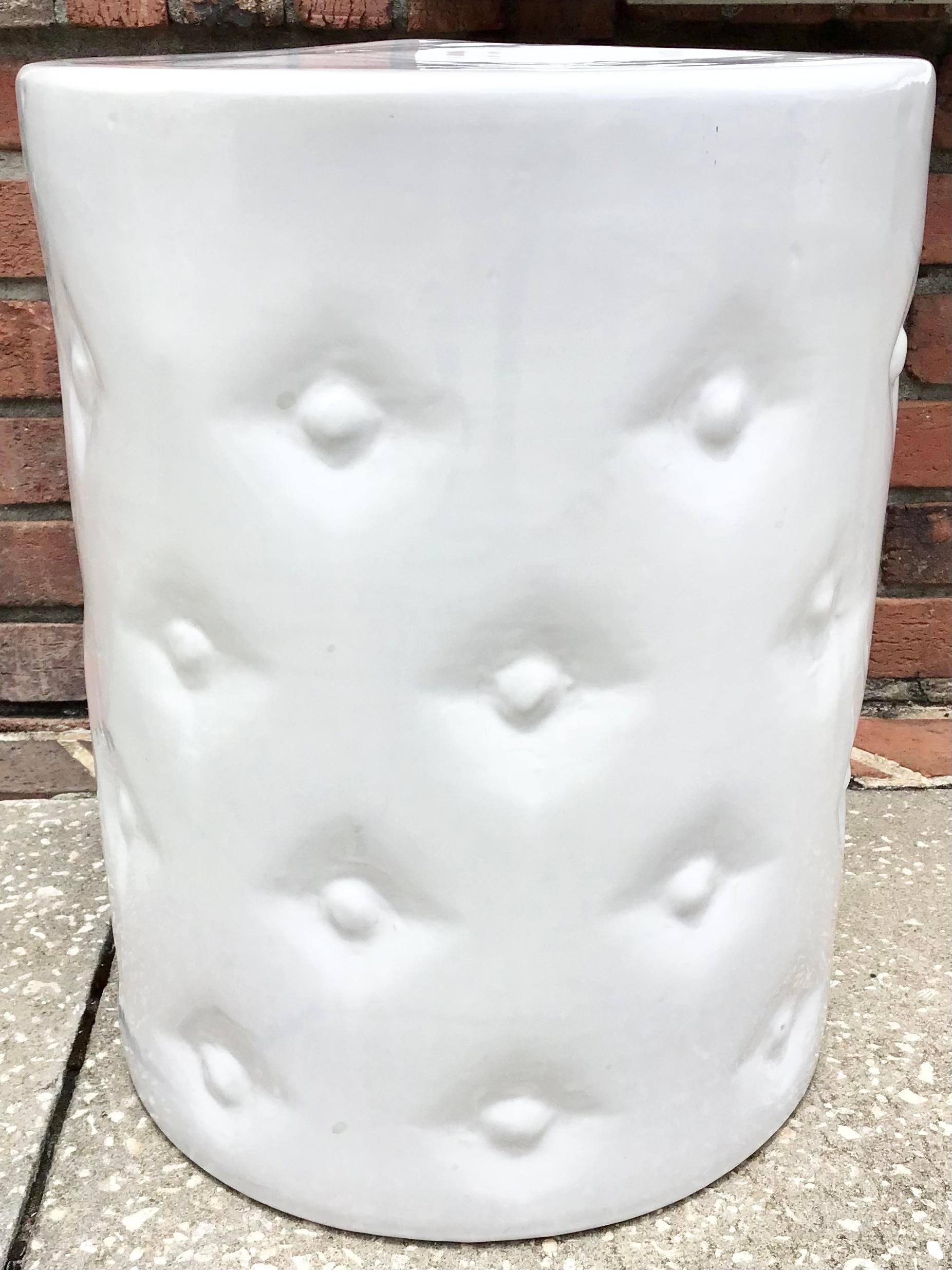 Faux Tufted Cushion Ceramic Blanc Garden Seat For Sale 1