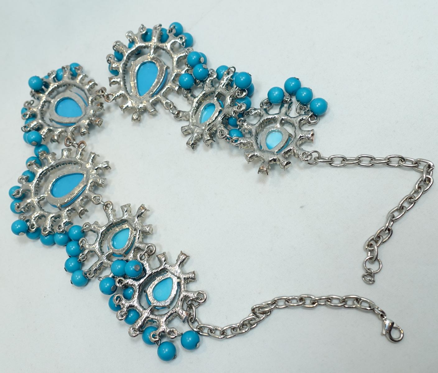 Women's Faux Turquoise & Clear Crystals Bib Necklace For Sale