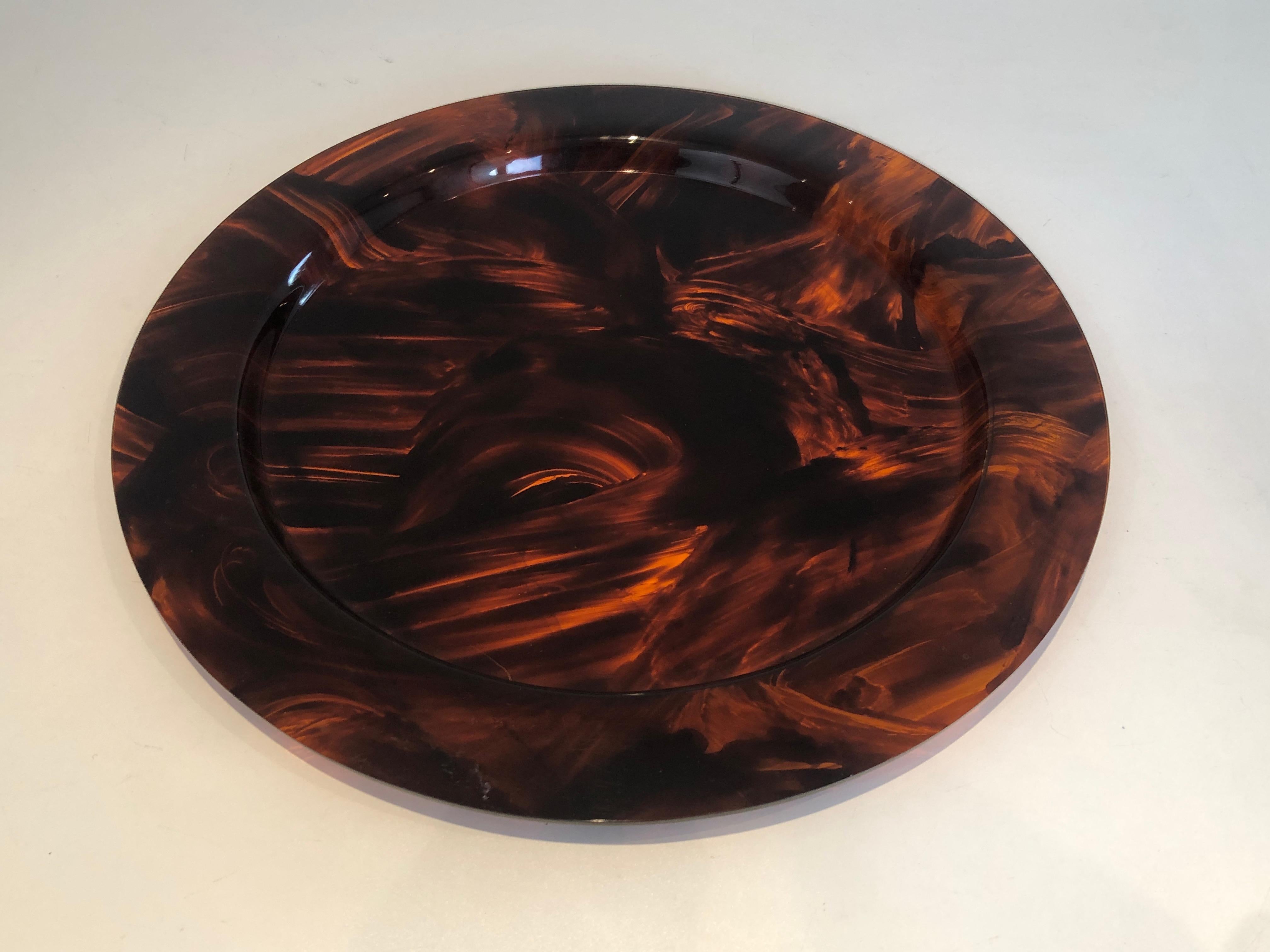 Faux Turtle-Shell Lucite Round Tray. French Work. Circa 1970. For Sale 5