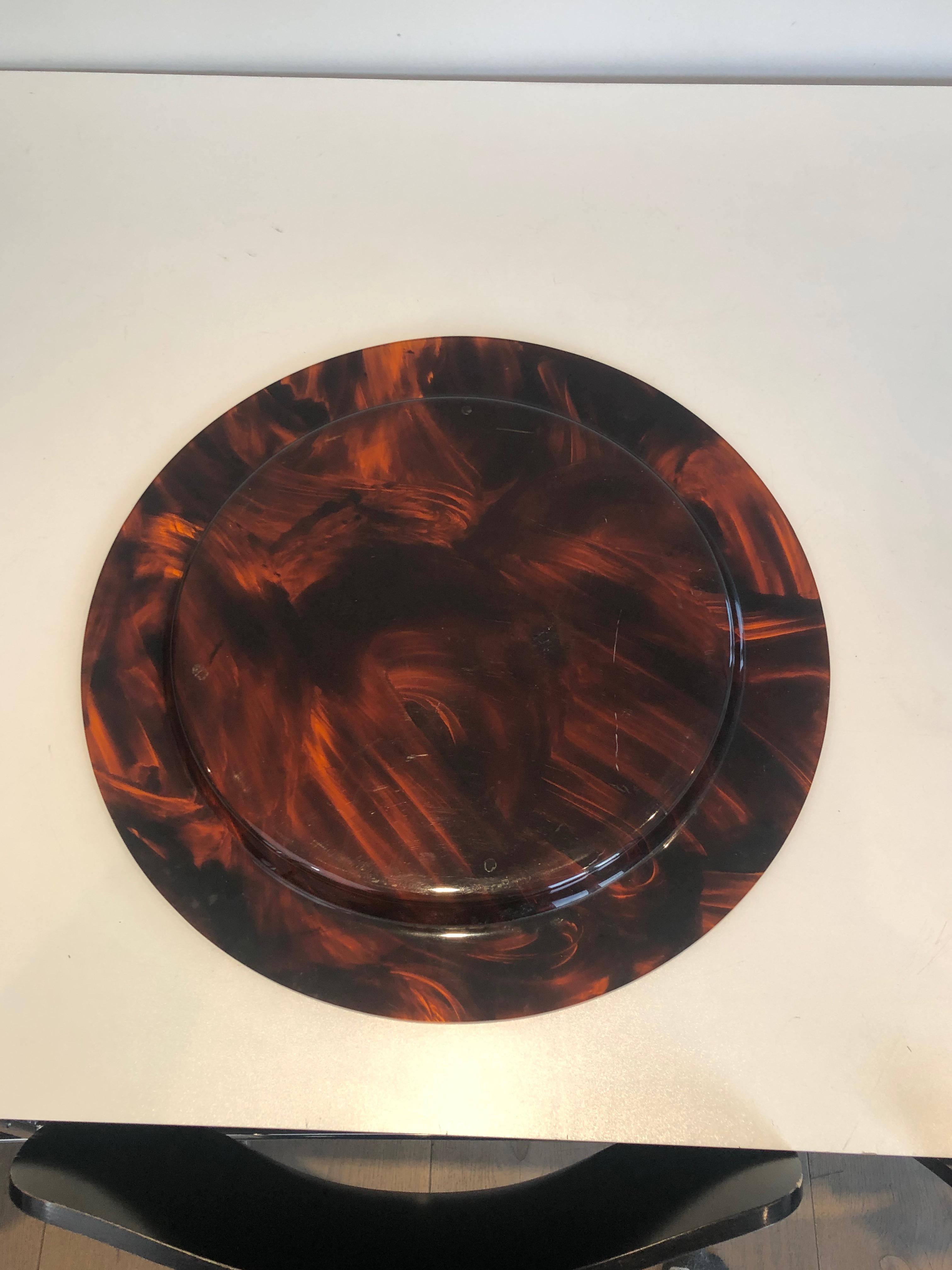 Faux Turtle-Shell Lucite Round Tray. French Work. Circa 1970. For Sale 7