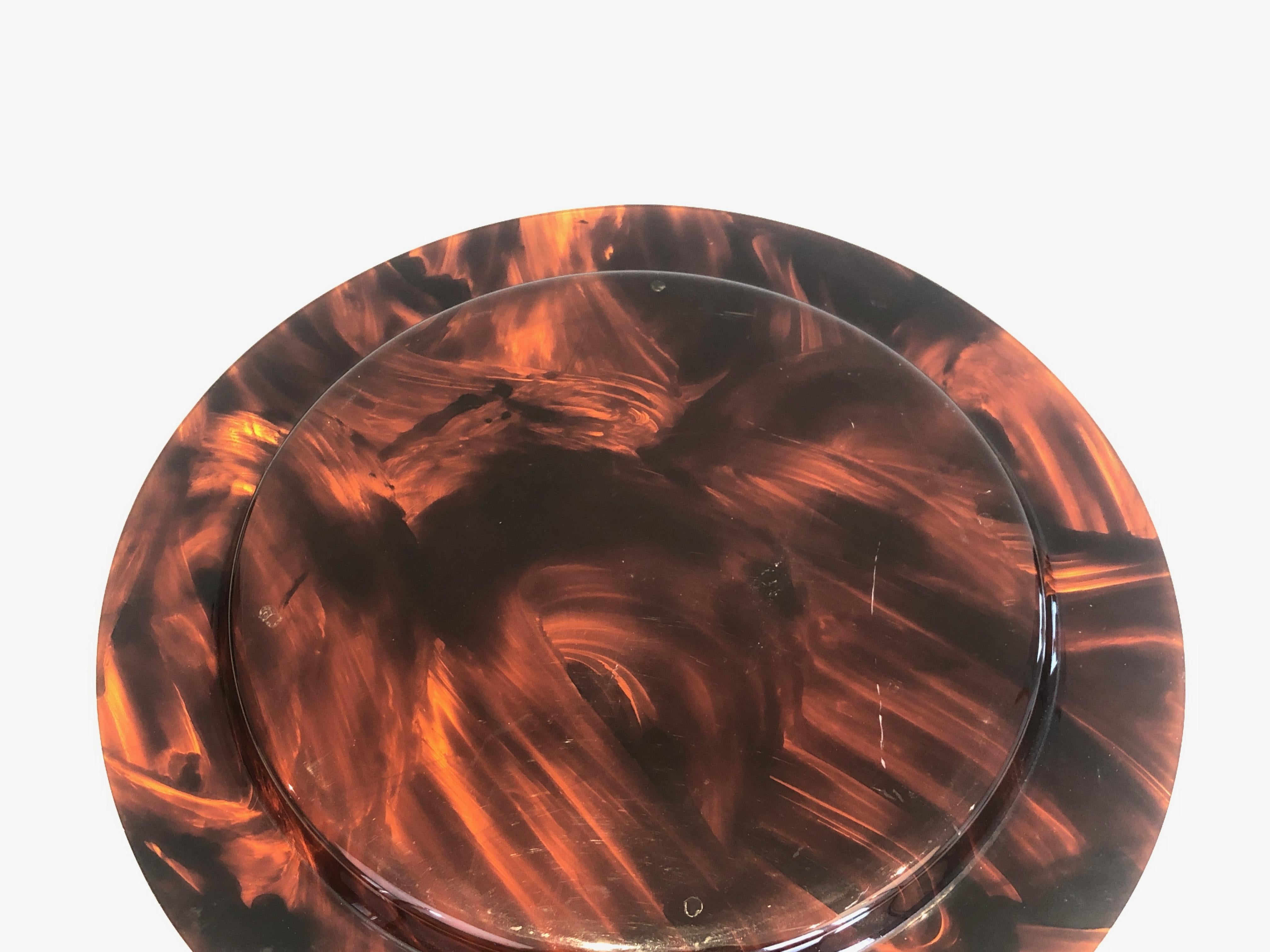 Faux Turtle-Shell Lucite Round Tray. French Work. Circa 1970. For Sale 9