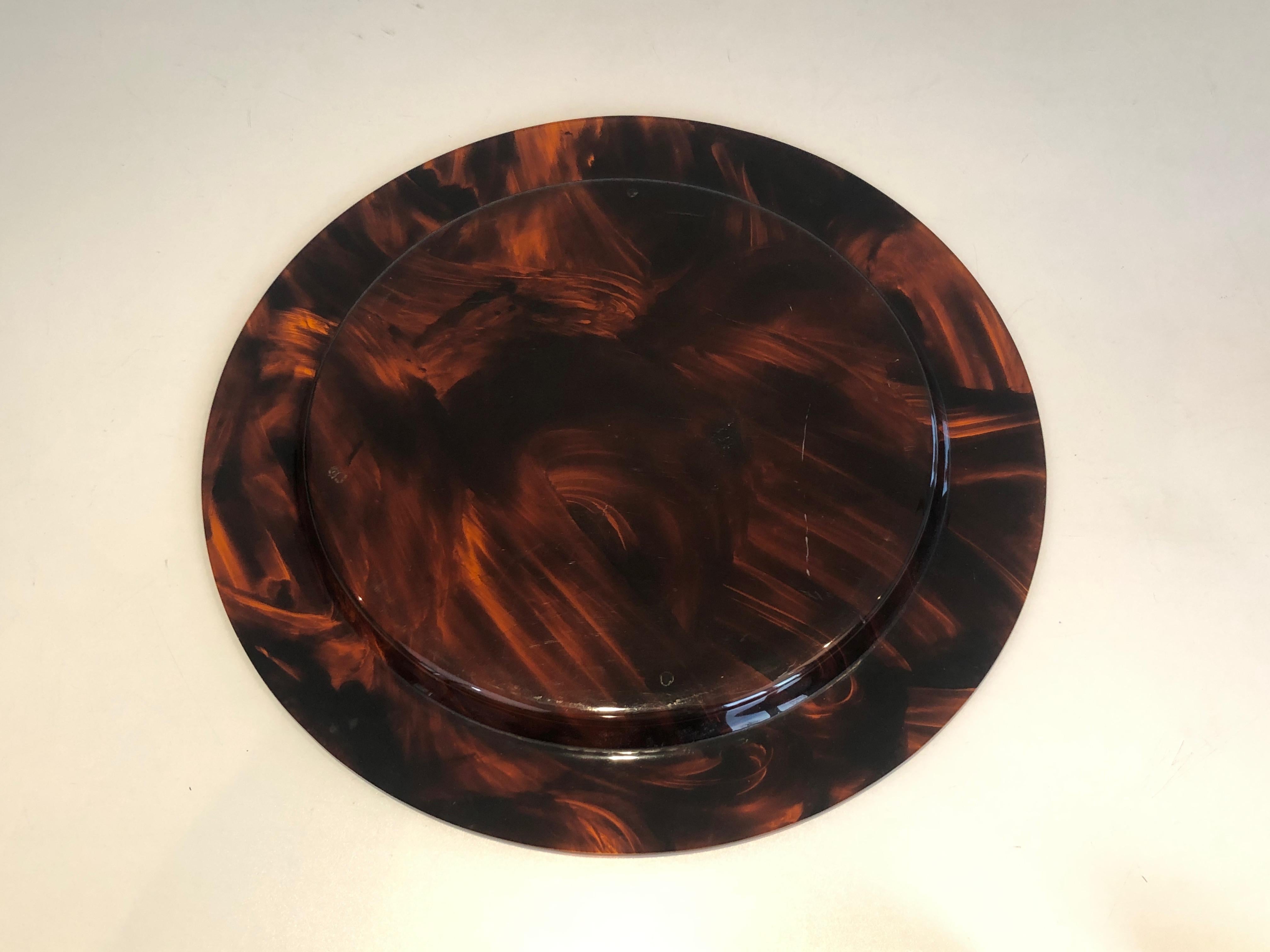 Faux Turtle-Shell Lucite Round Tray. French Work. Circa 1970. For Sale 10