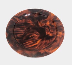 Faux Turtle-Shell Lucite Round Tray. French Work. Circa 1970.