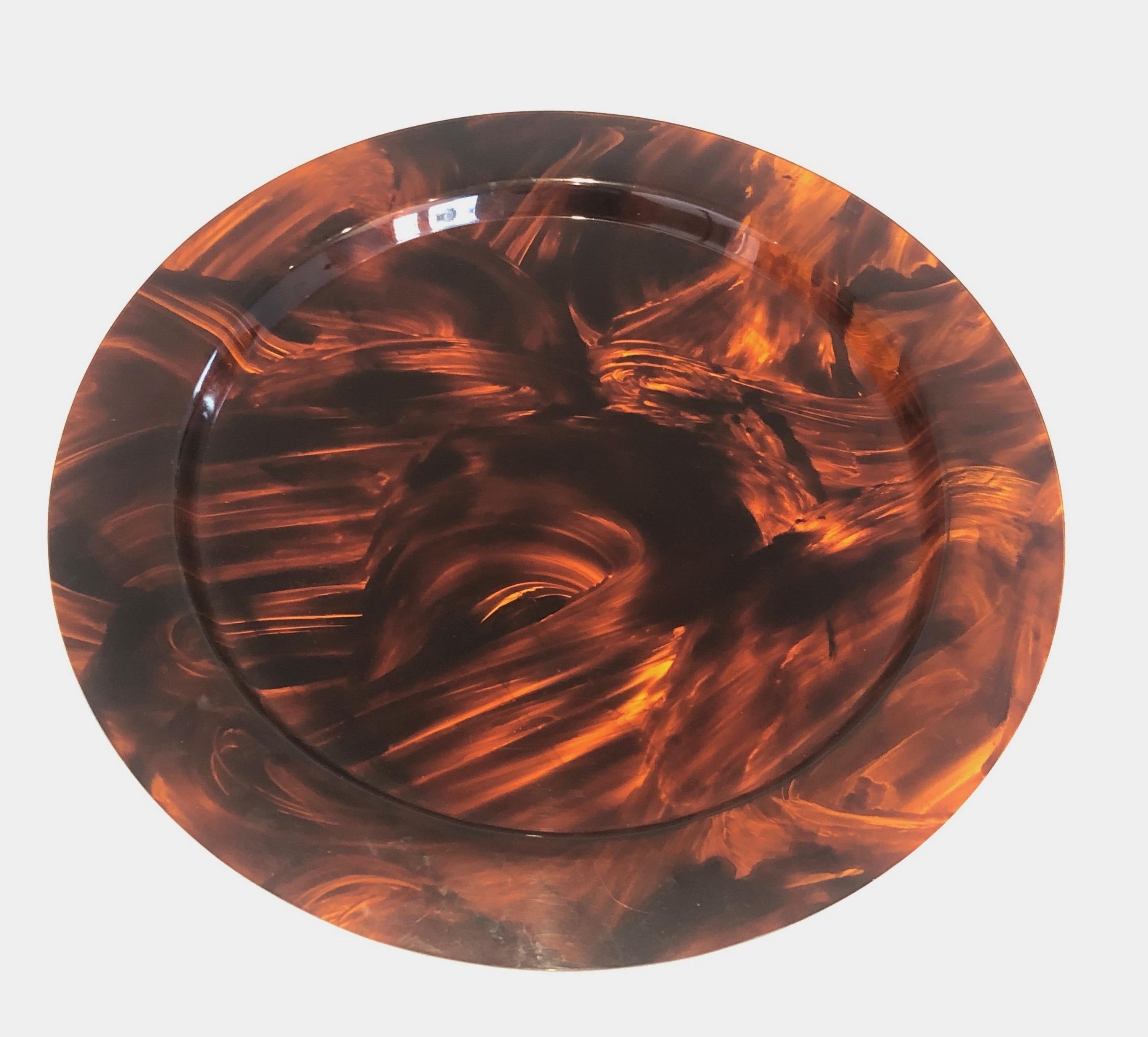 Faux Turtle-Shell Lucite Round Tray. French Work. Circa 1970. For Sale 1
