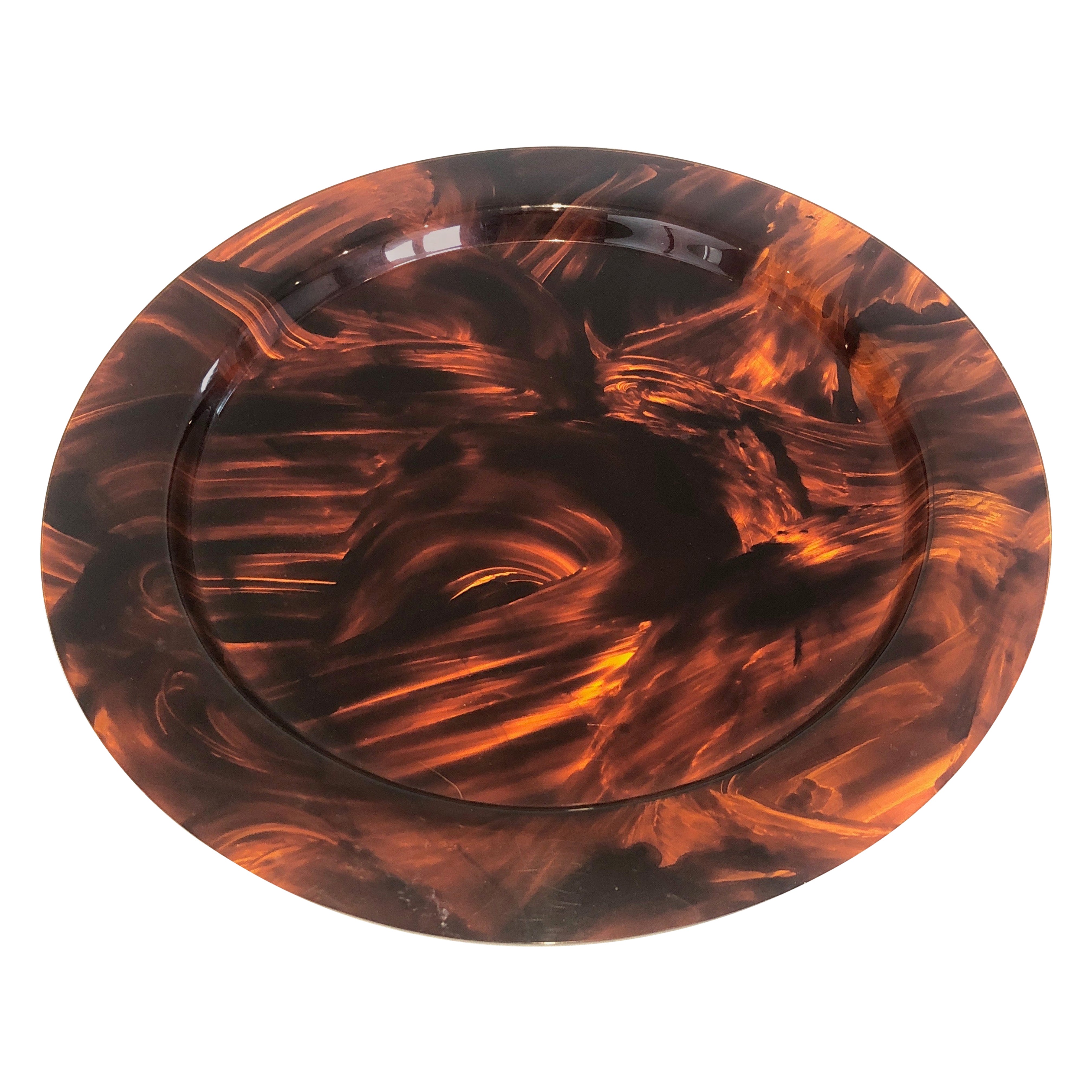 Faux Turtle-Shell Lucite Round Tray. French Work. Circa 1970.
