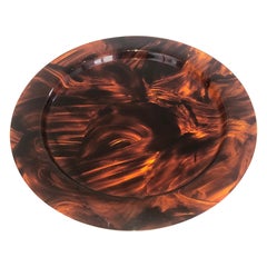 Faux Turtle-Shell Lucite Round Tray. French Work. Circa 1970.