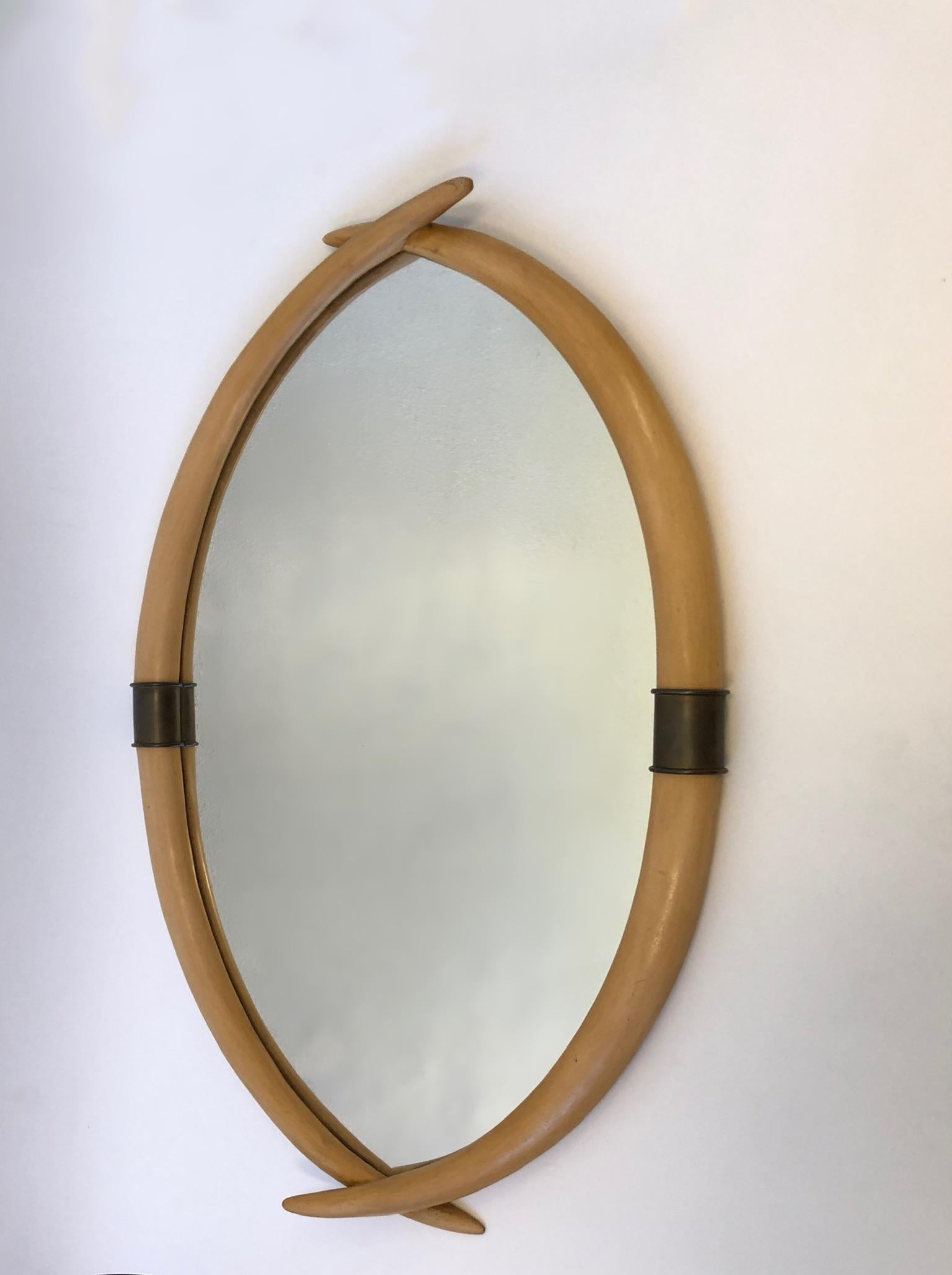 Mid-Century Modern Faux Tusk and Brass Mirror by Chapman