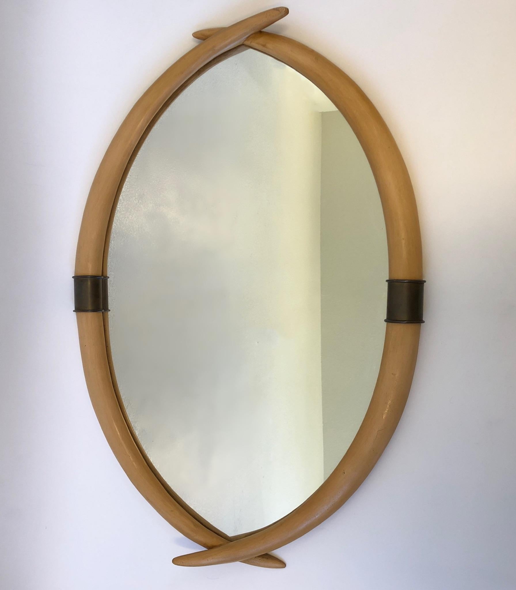 American Faux Tusk and Brass Mirror by Chapman