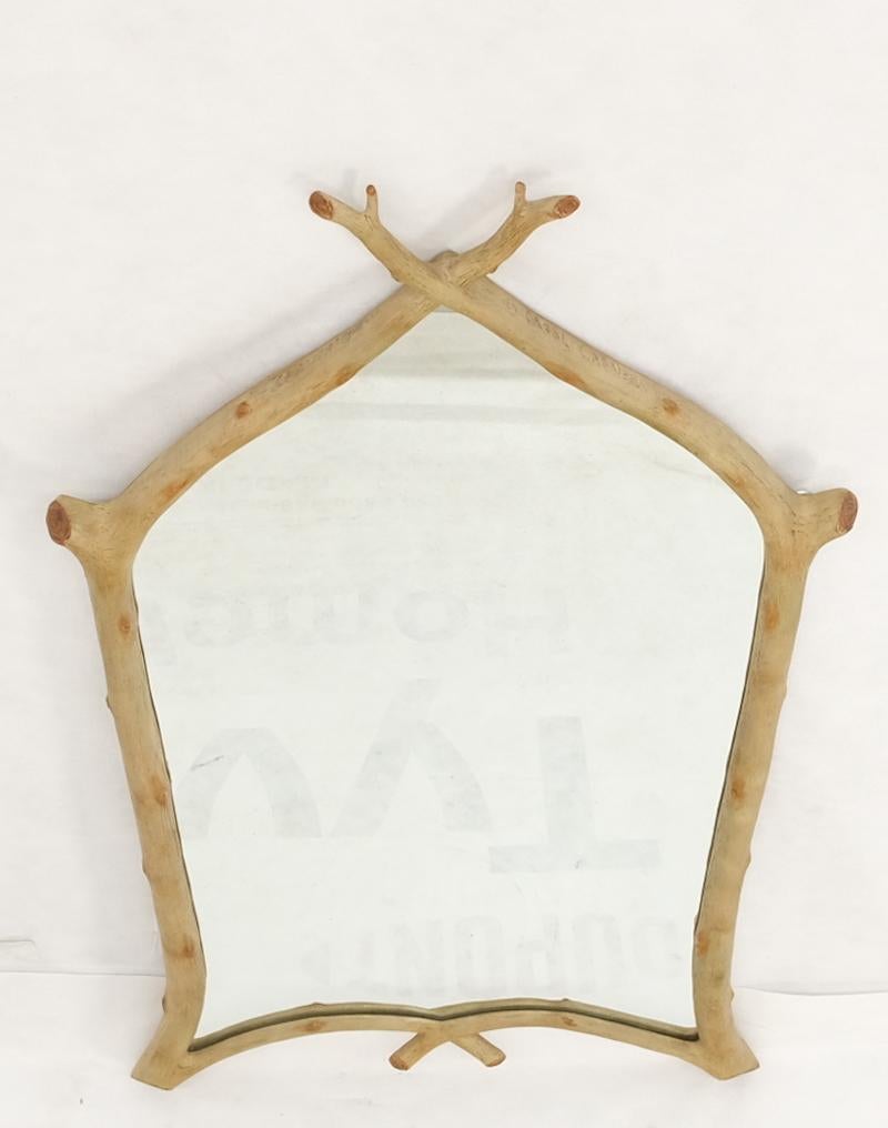 Mid-Century Modern Faux Twig Dome Shape Frame Wall Mirror Artist Signed Carol Canner  For Sale