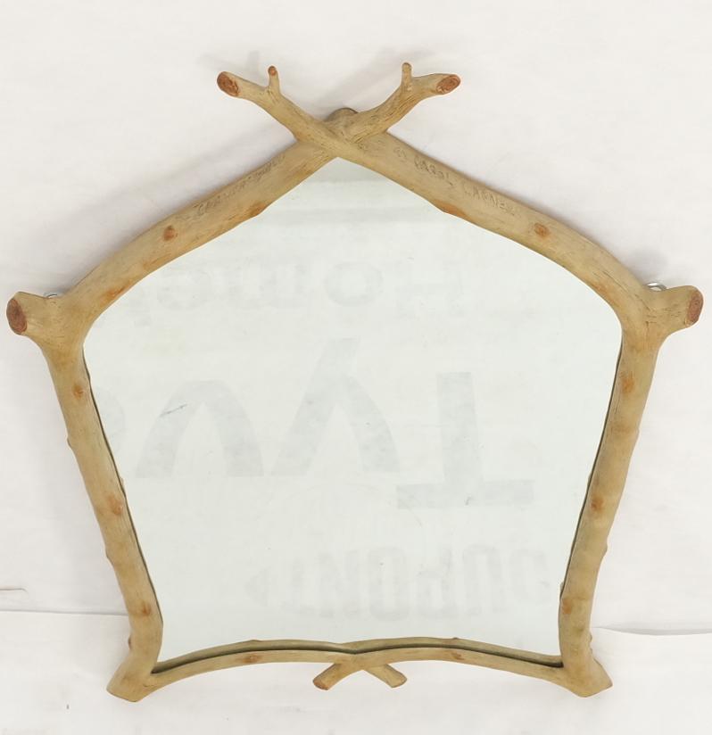 American Faux Twig Dome Shape Frame Wall Mirror Artist Signed Carol Canner  For Sale