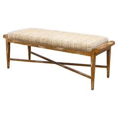 Faux Used Contemporary Modern Rustic Cushioned Wood Cross Bottom Bench