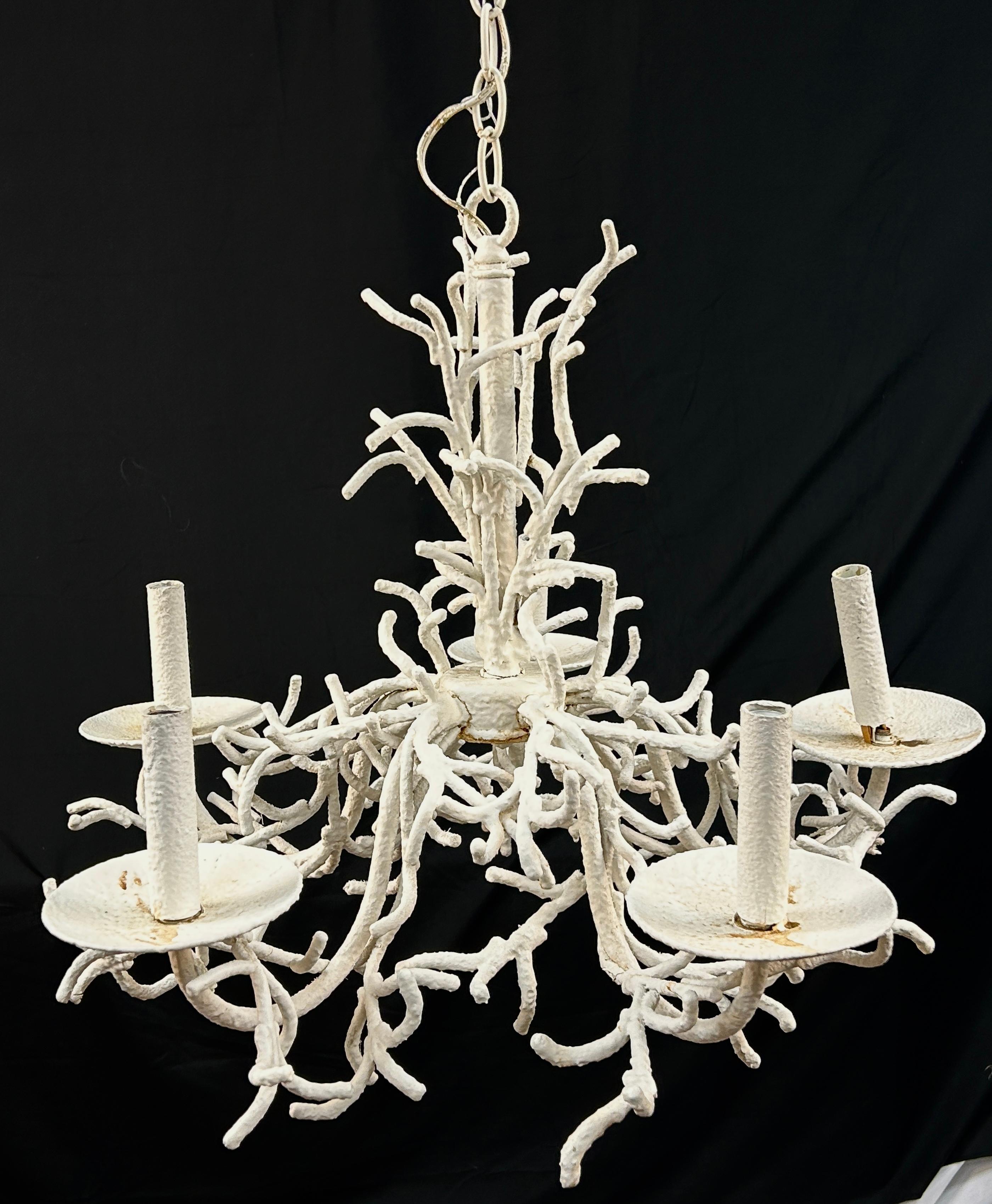 Mid-Century Modern Faux White Coral Chandelier