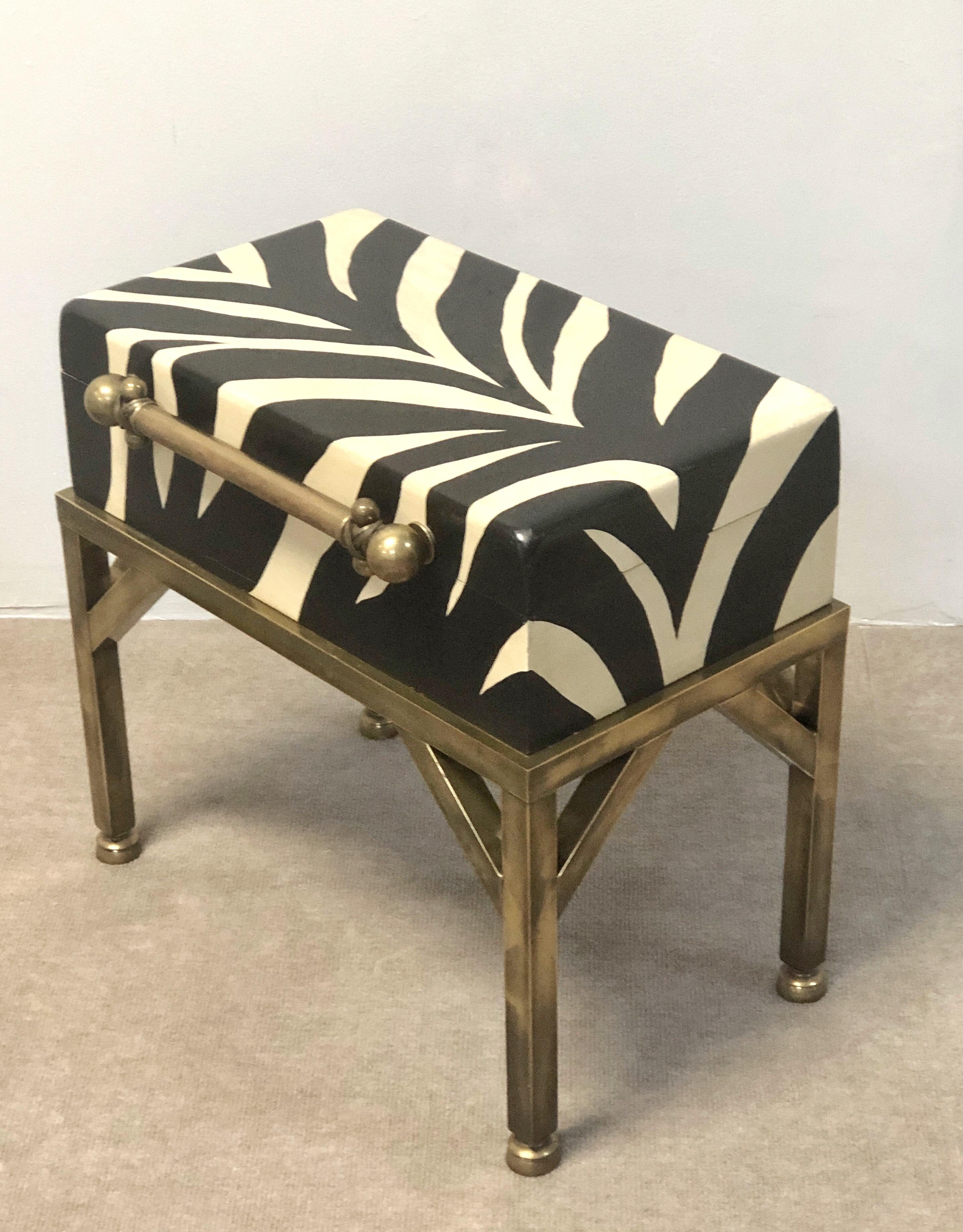 American Faux Zebra Box Table with Brass Stand by Hart Associates, 1980s